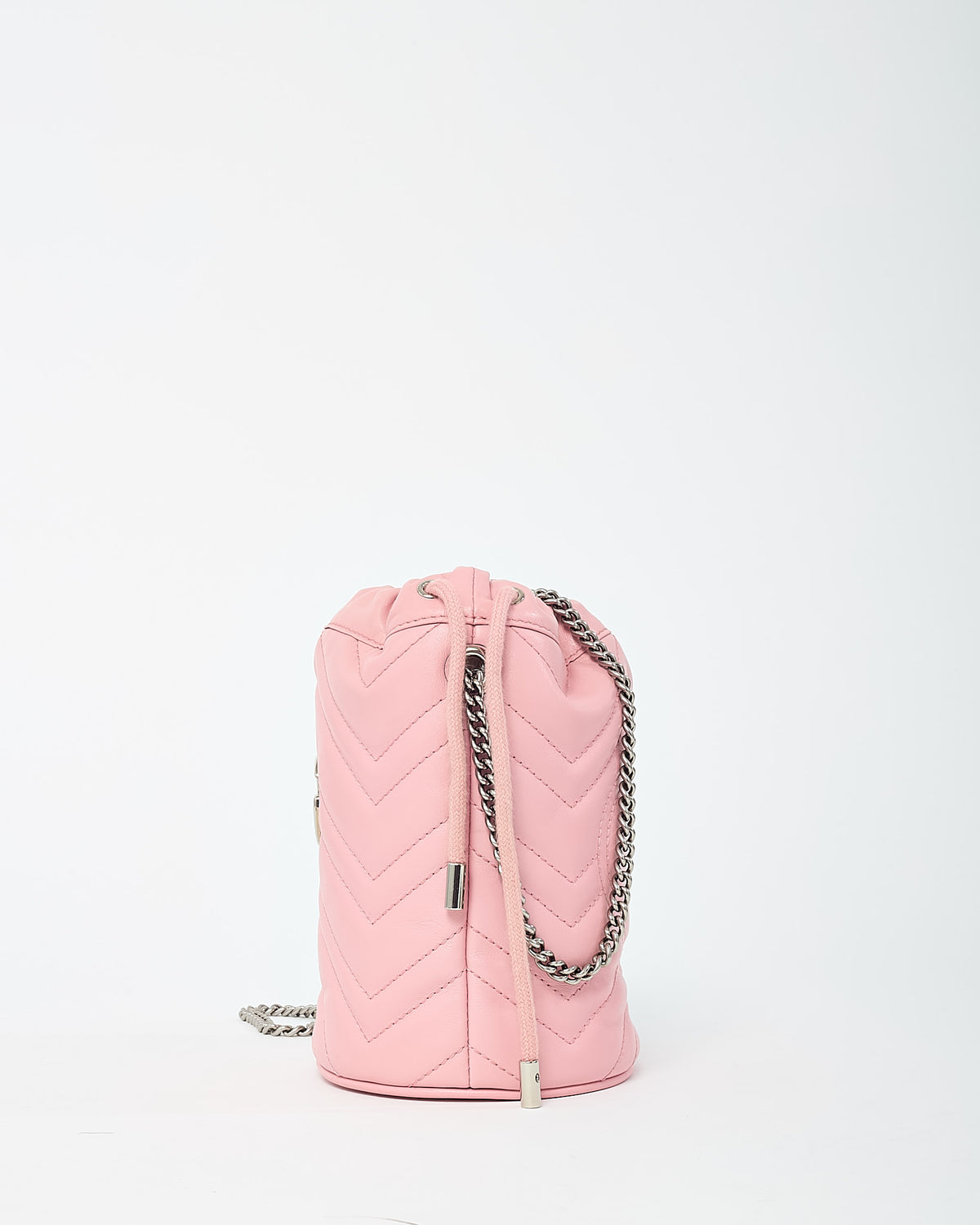 Gucci Pink Matelassé Leather Mini GG Marmont 2.0 Bucket Bag GHW