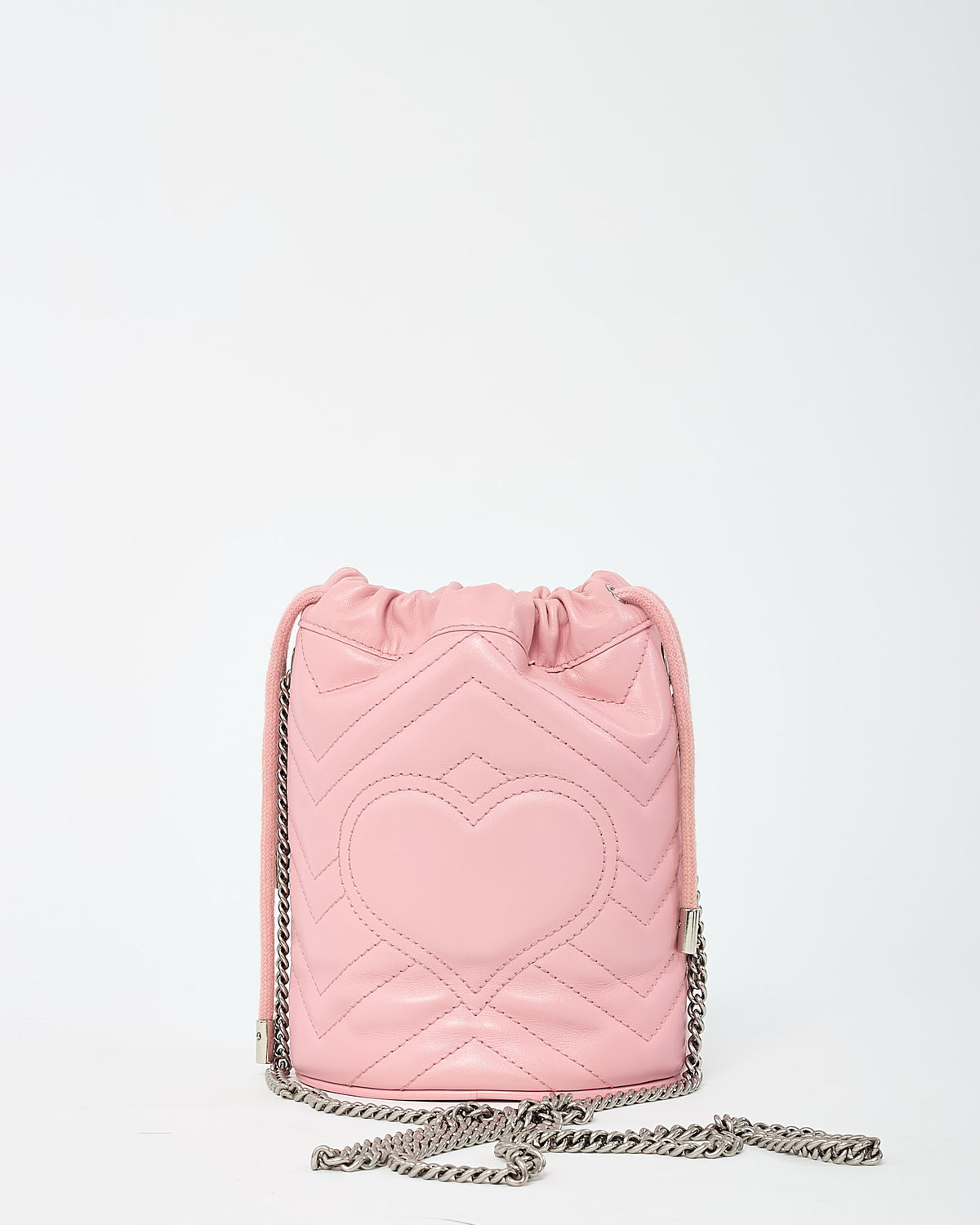 Gucci Pink Matelassé Leather Mini GG Marmont 2.0 Bucket Bag GHW