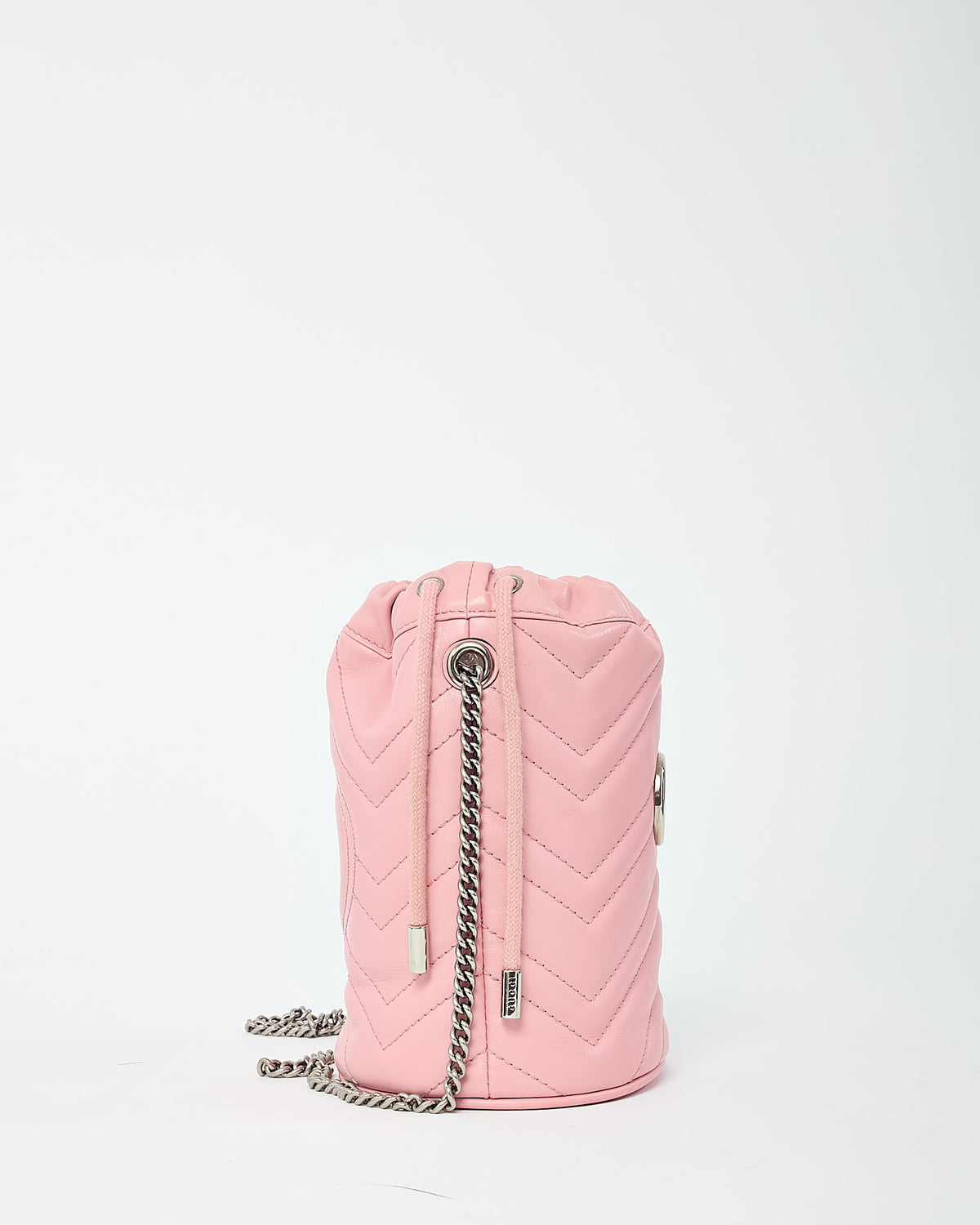 Gucci Pink Matelassé Leather Mini GG Marmont 2.0 Bucket Bag GHW