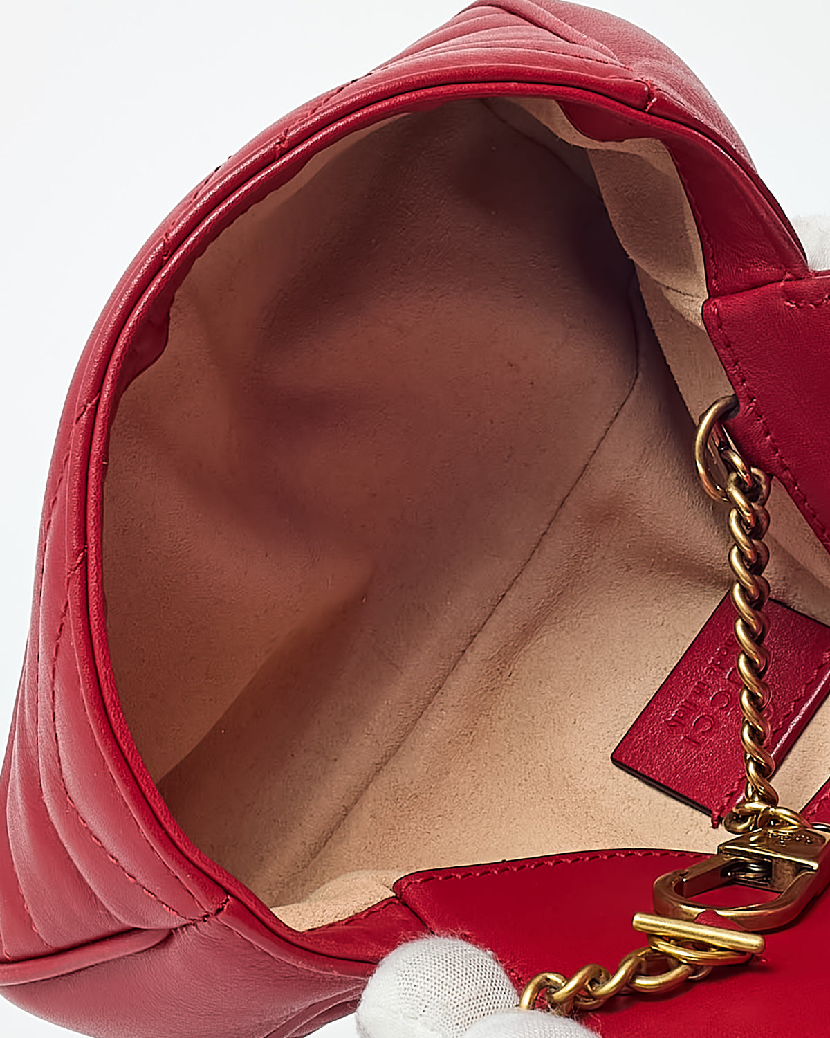 Gucci Red Matelassé Chevron Leather GG Marmont Super Mini Shoulder Bag