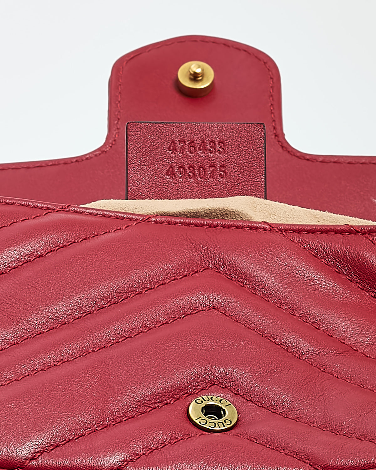 Gucci Red Matelassé Chevron Leather GG Marmont Super Mini Shoulder Bag