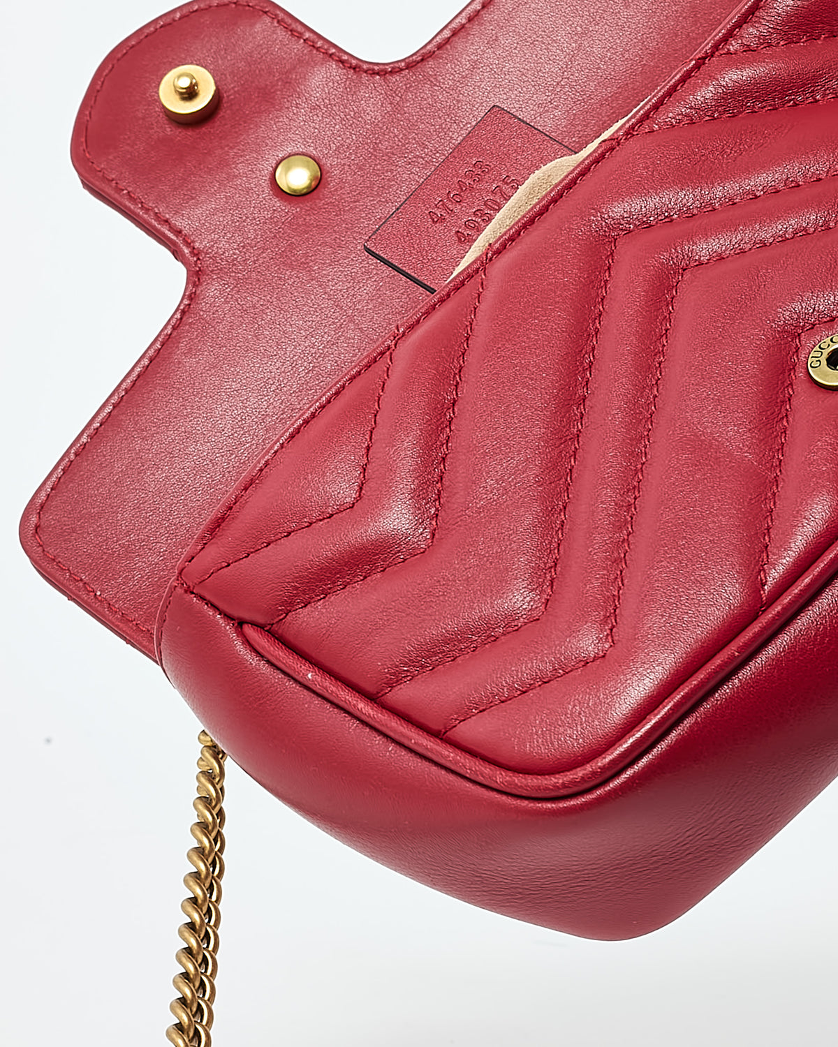 Gucci Red Matelassé Chevron Leather GG Marmont Super Mini Shoulder Bag