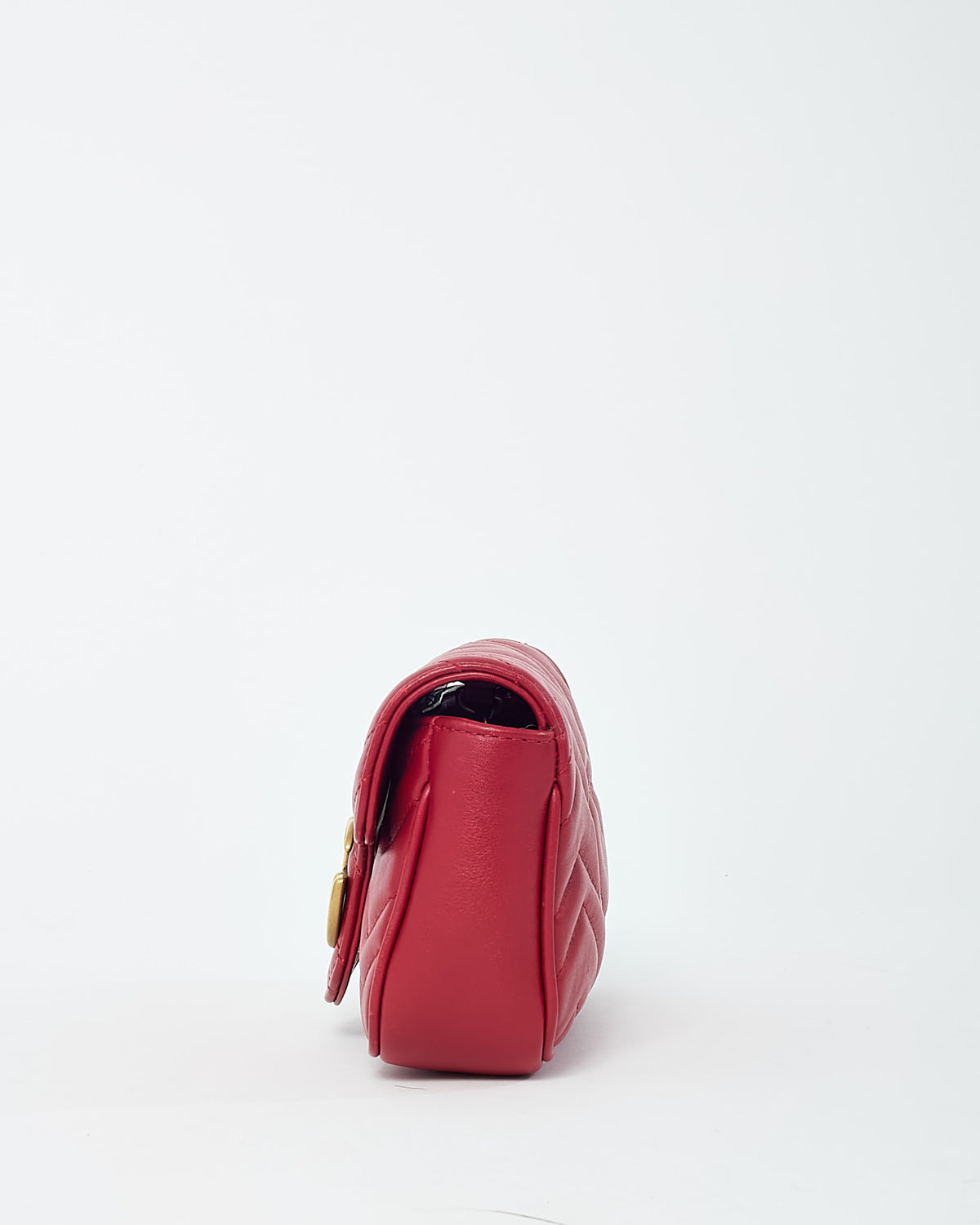 Gucci Red Matelassé Chevron Leather GG Marmont Super Mini Shoulder Bag