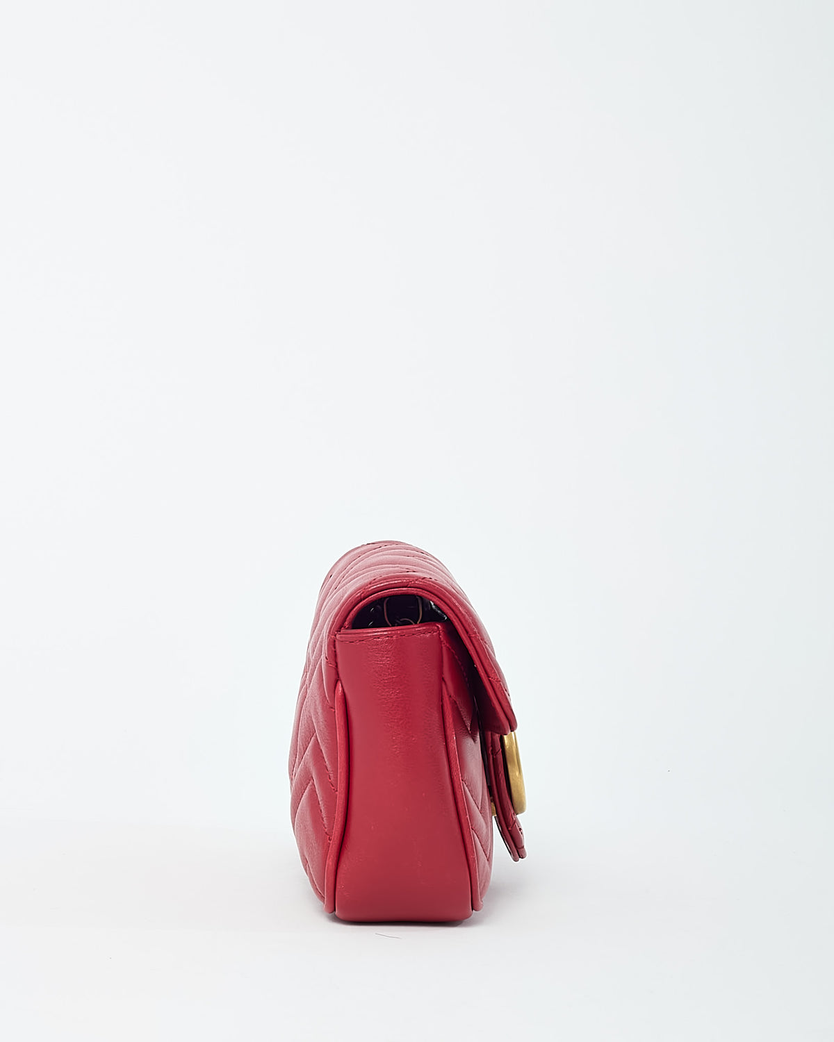 Gucci Red Matelassé Chevron Leather GG Marmont Super Mini Shoulder Bag