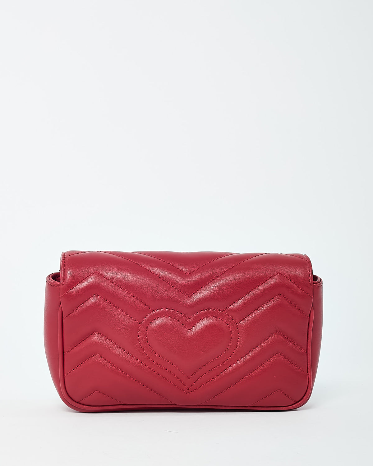 Gucci Red Matelassé Chevron Leather GG Marmont Super Mini Shoulder Bag