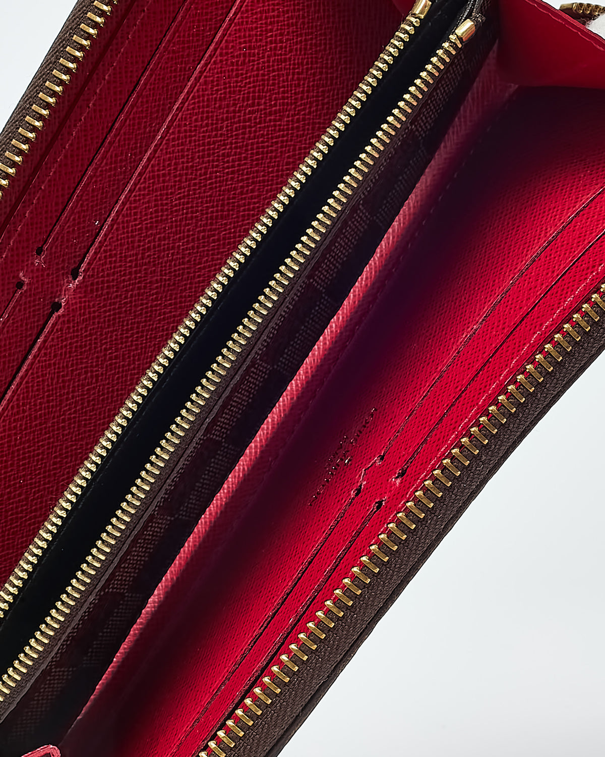 Louis Vuitton Damier Ebene Coated Canvas Red Interior Clemence Wallet