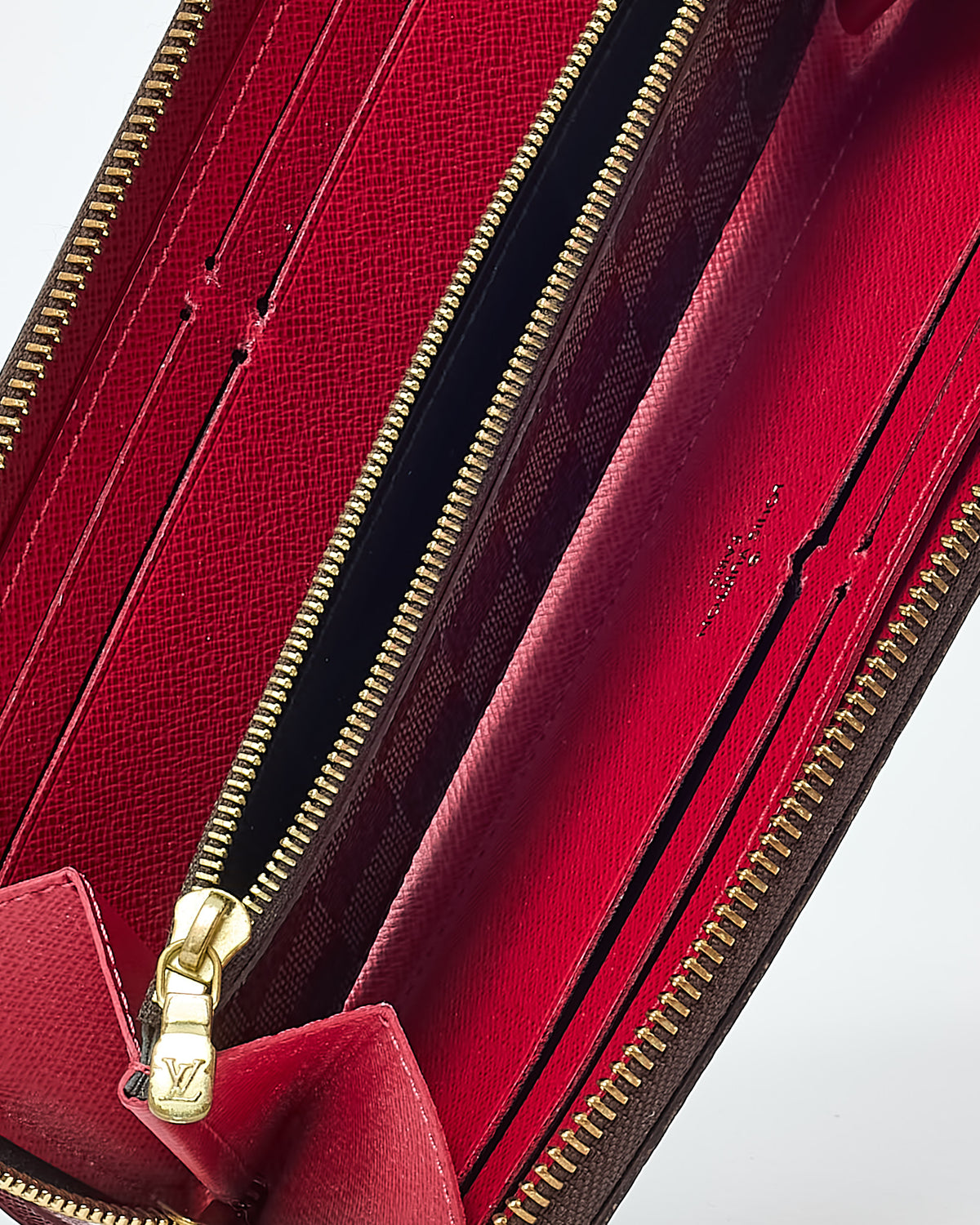 Louis Vuitton Damier Ebene Coated Canvas Red Interior Clemence Wallet