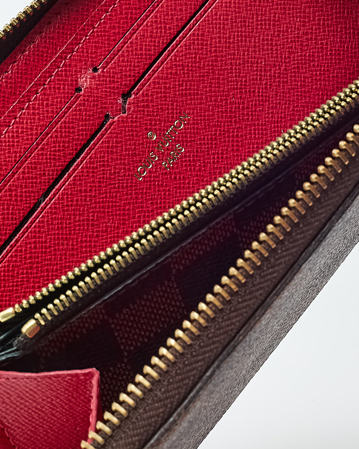 Louis Vuitton Damier Ebene Coated Canvas Red Interior Clemence Wallet