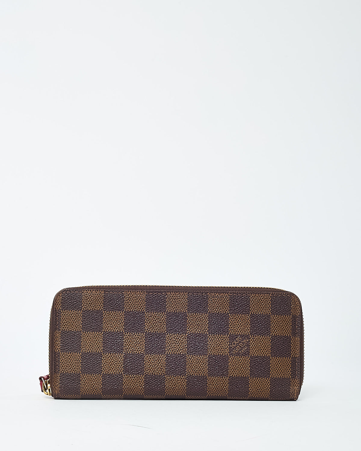 Louis Vuitton Damier Ebene Coated Canvas Red Interior Clemence Wallet