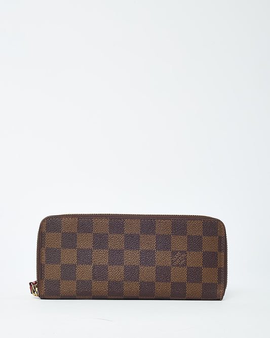 Louis Vuitton Damier Ebene Coated Canvas Red Interior Clemence Wallet