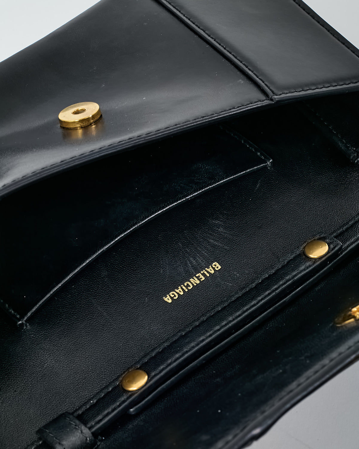 Balenciaga Black Shiny Box Calf Leather Hourglass WOC Wallet on Chain Crossbody Bag