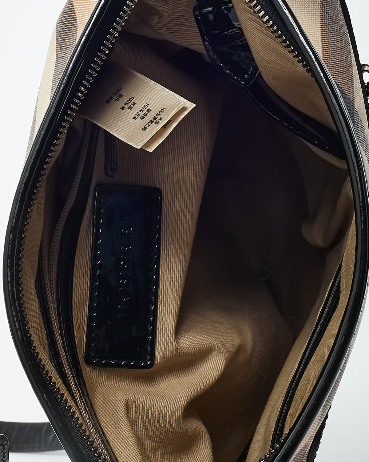 Burberry Beige Nova Check Coated Canvas Black Patent Trim Dryden Crossbody Bag