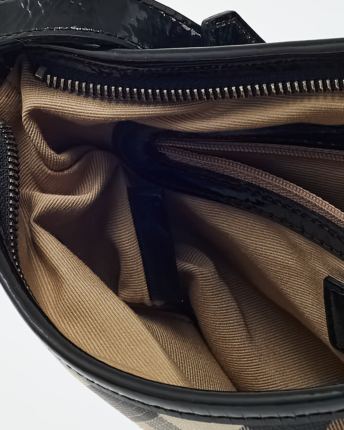 Burberry Beige Nova Check Coated Canvas Black Patent Trim Dryden Crossbody Bag