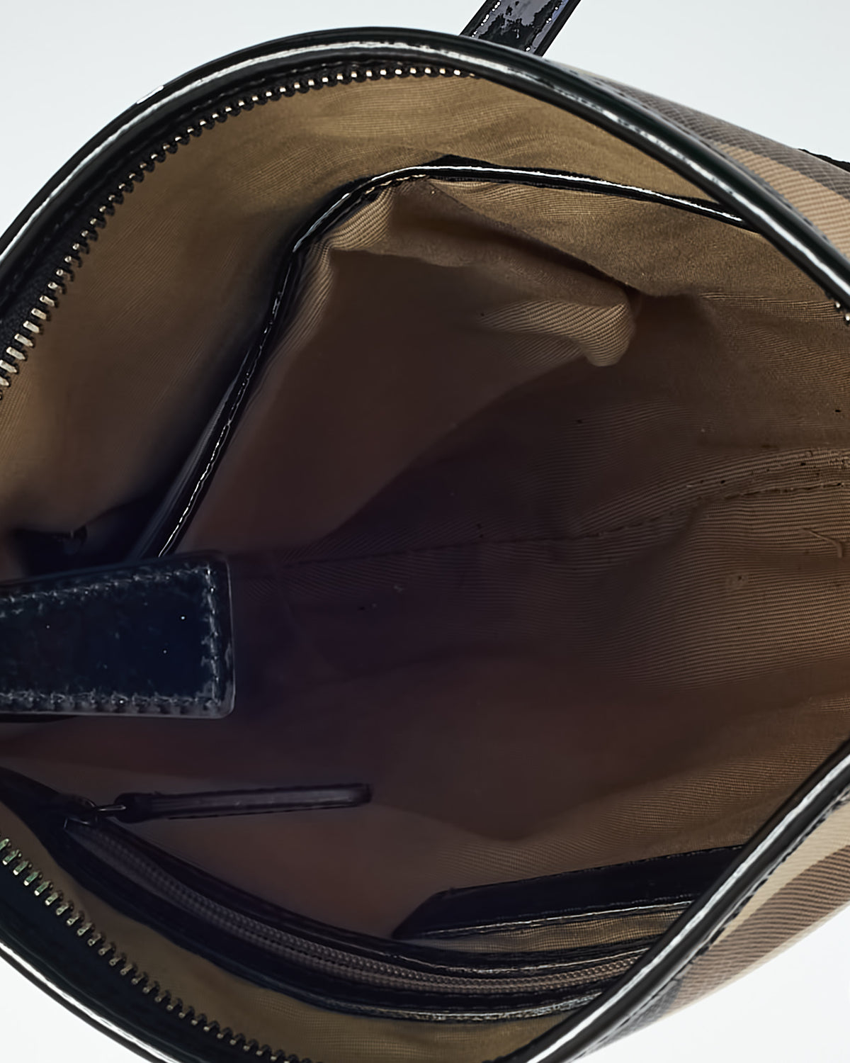 Burberry Beige Nova Check Coated Canvas Black Patent Trim Dryden Crossbody Bag