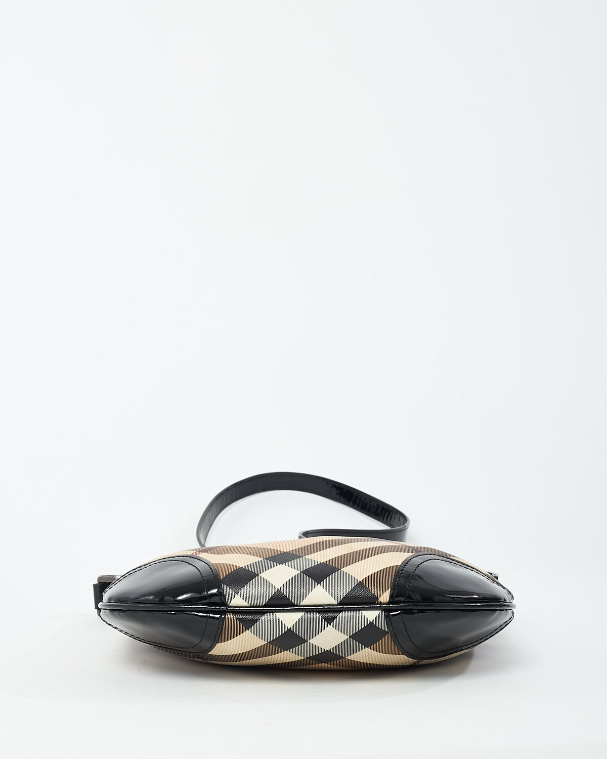 Burberry Beige Nova Check Coated Canvas Black Patent Trim Dryden Crossbody Bag