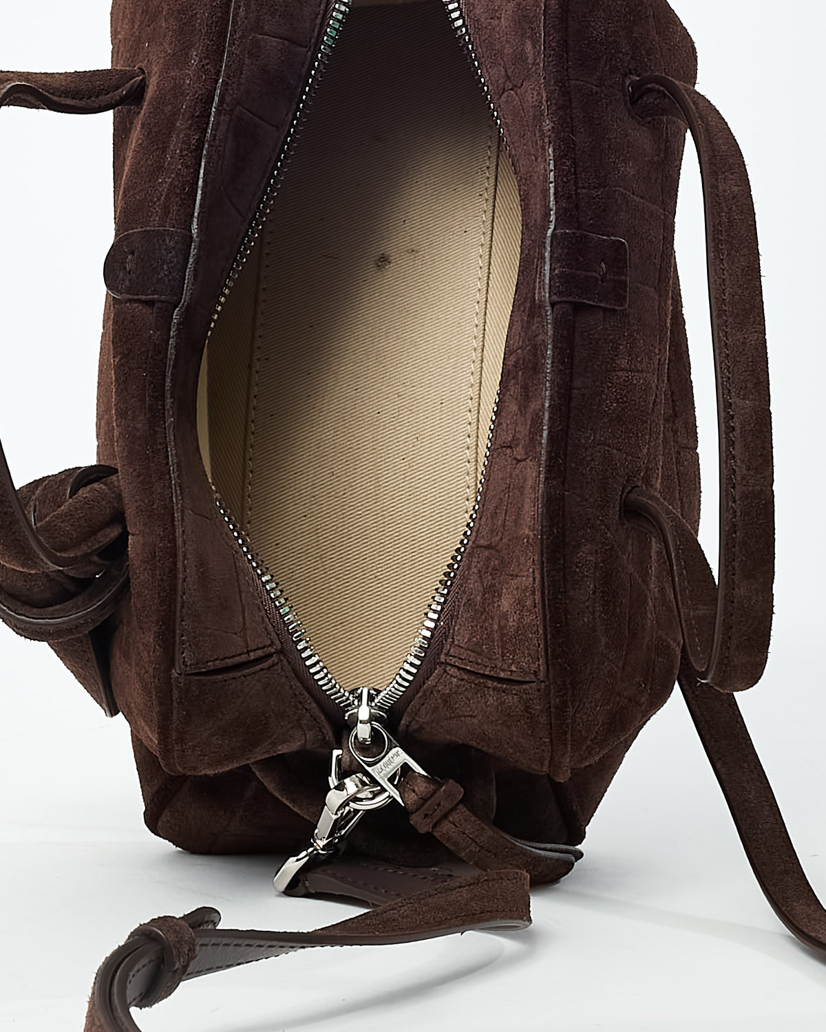 Jacquemus Brown Croc-Embossed Suede Le Petit Turismo Bowling Bag with Strap