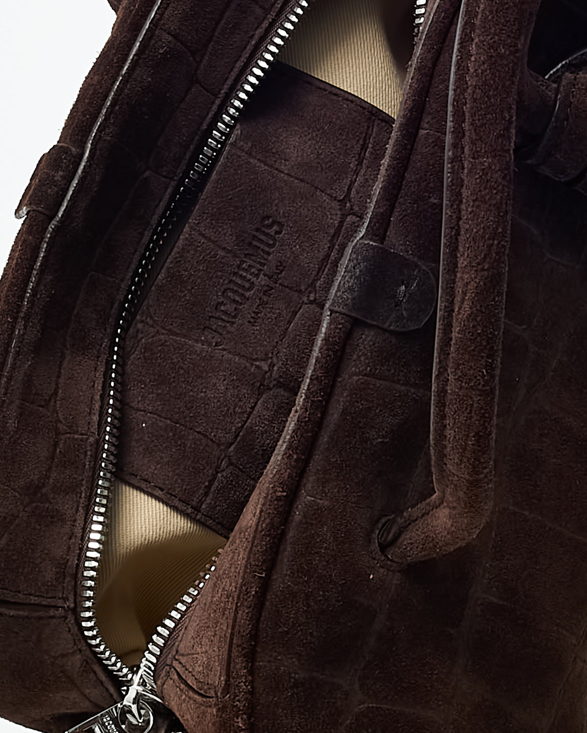 Jacquemus Brown Croc-Embossed Suede Le Petit Turismo Bowling Bag with Strap