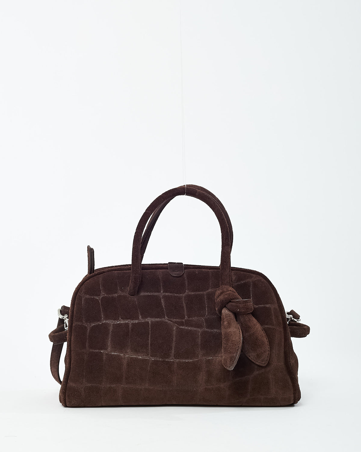 Jacquemus Brown Croc-Embossed Suede Le Petit Turismo Bowling Bag with Strap