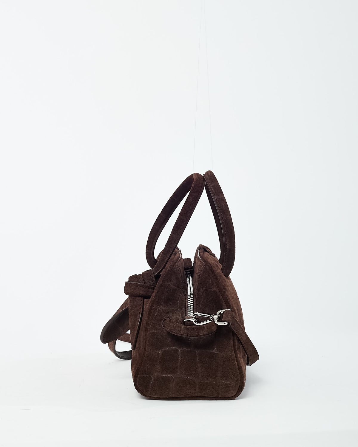 Jacquemus Brown Croc-Embossed Suede Le Petit Turismo Bowling Bag with Strap
