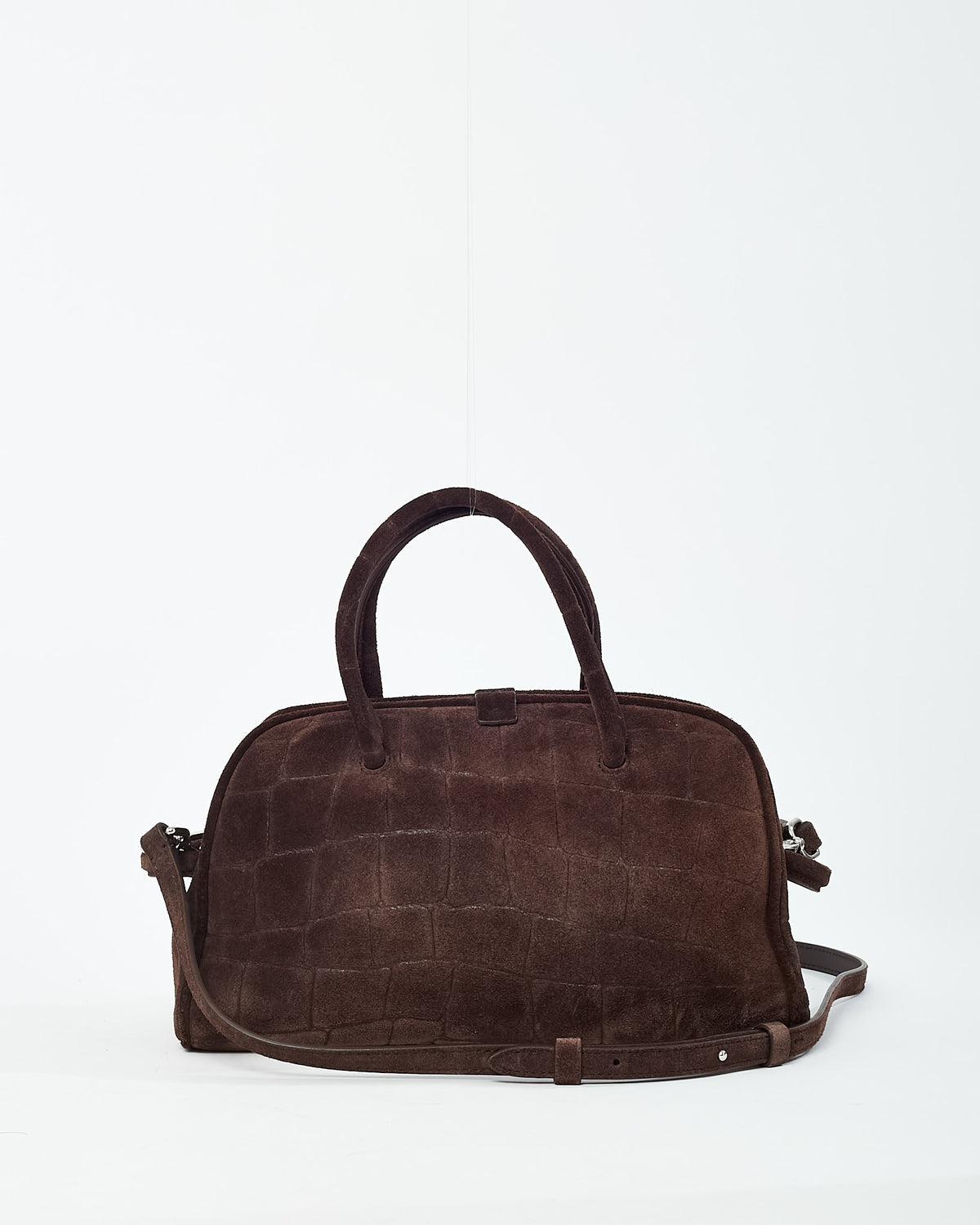 Jacquemus Brown Croc-Embossed Suede Le Petit Turismo Bowling Bag with Strap