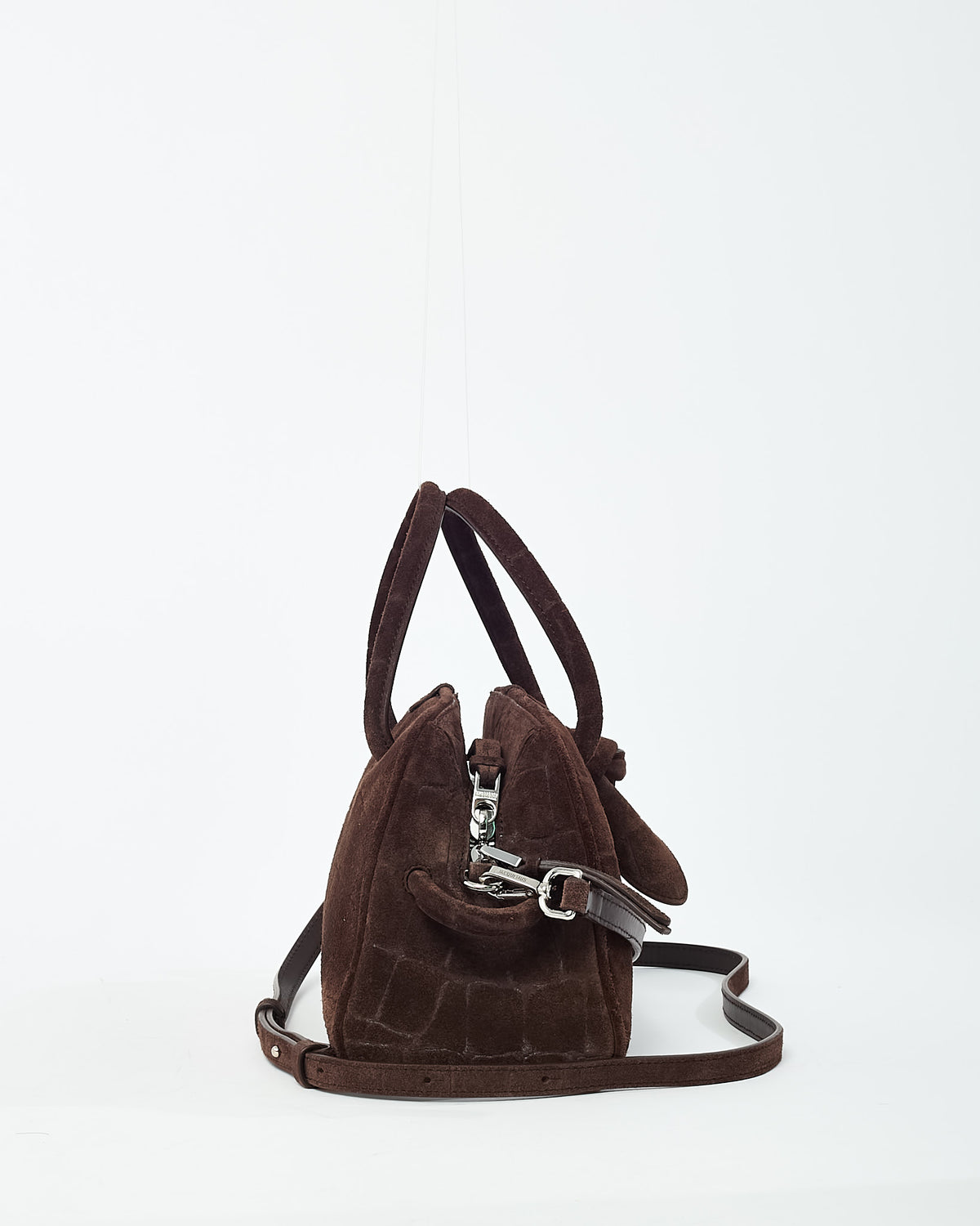 Jacquemus Brown Croc-Embossed Suede Le Petit Turismo Bowling Bag with Strap