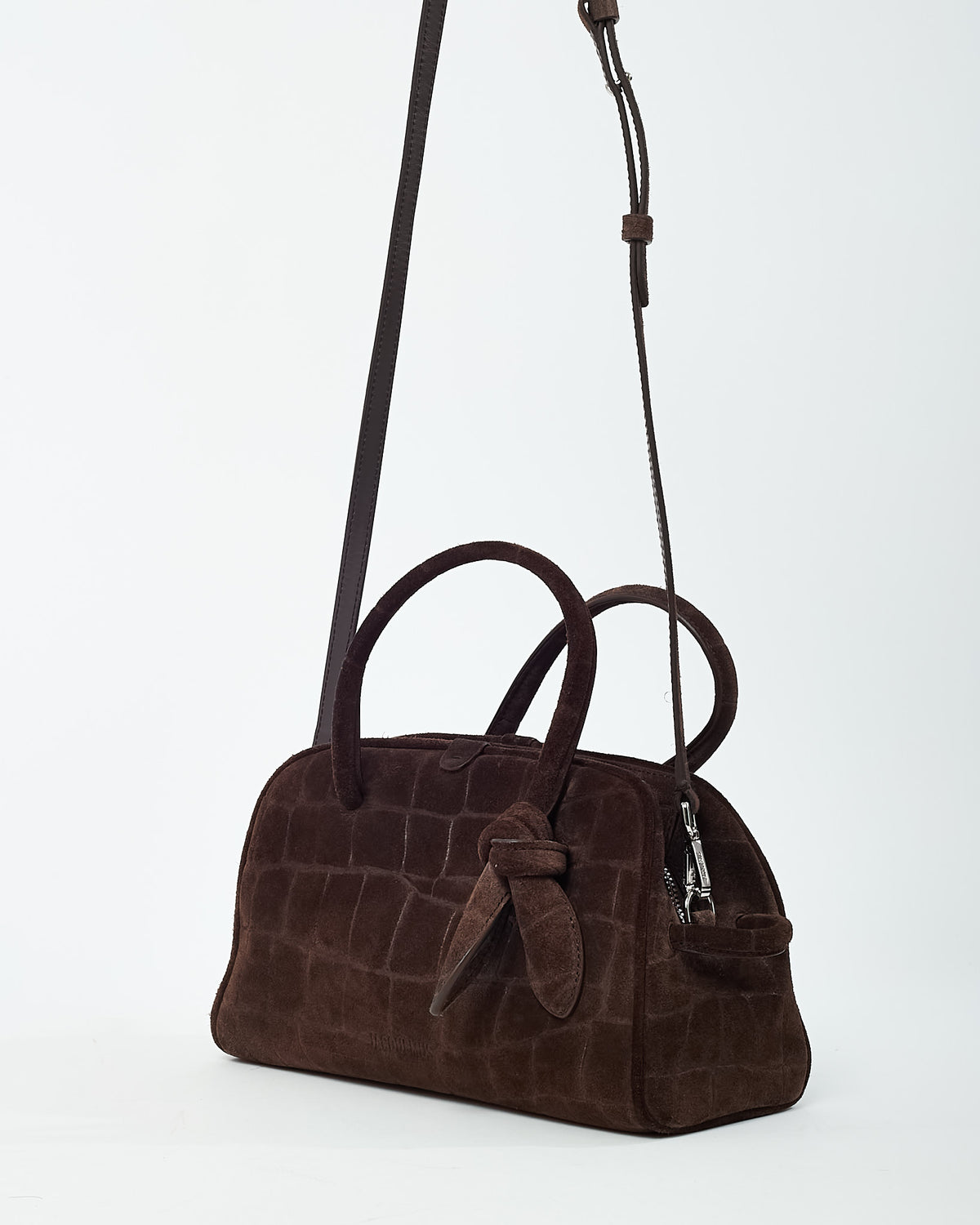 Jacquemus Brown Croc-Embossed Suede Le Petit Turismo Bowling Bag with Strap