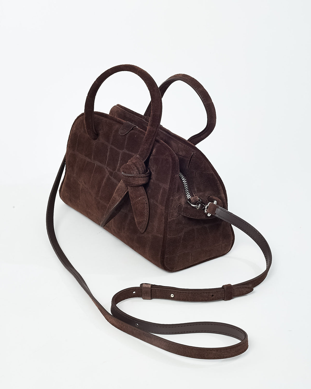 Jacquemus Brown Croc-Embossed Suede Le Petit Turismo Bowling Bag with Strap