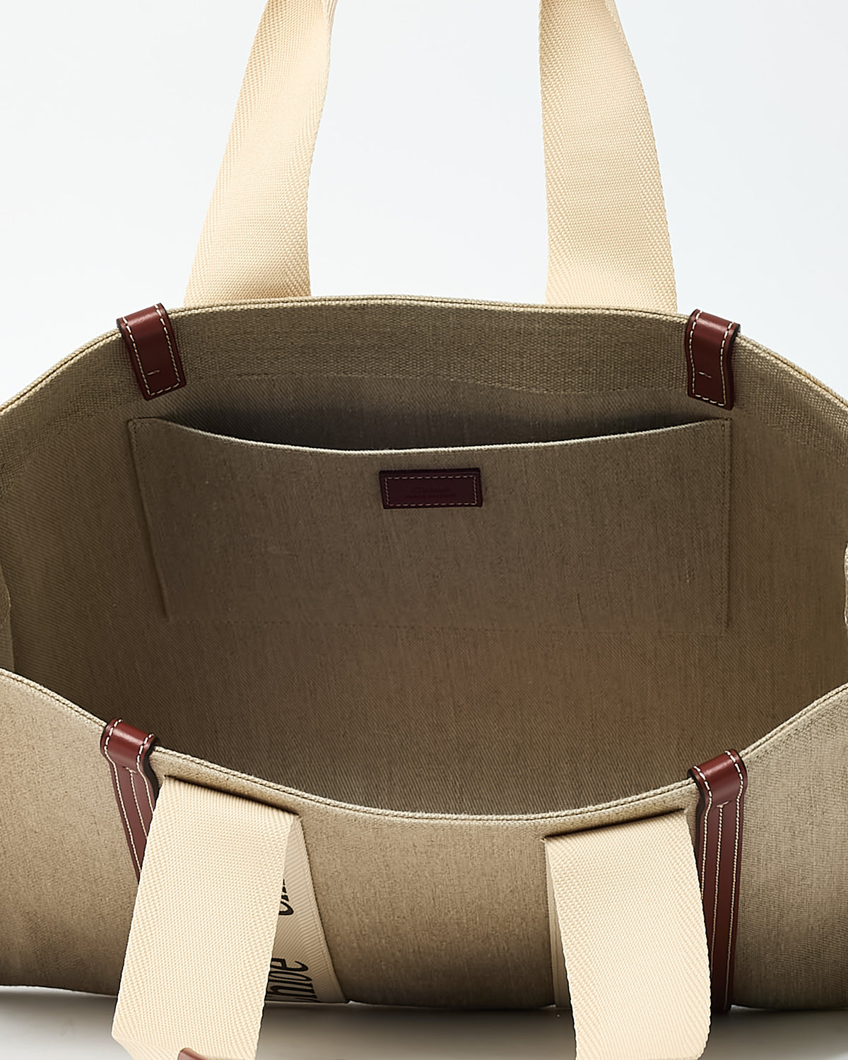 Chloé Beige Canvas & Brown Leather Trim Large Woody Tote Bag