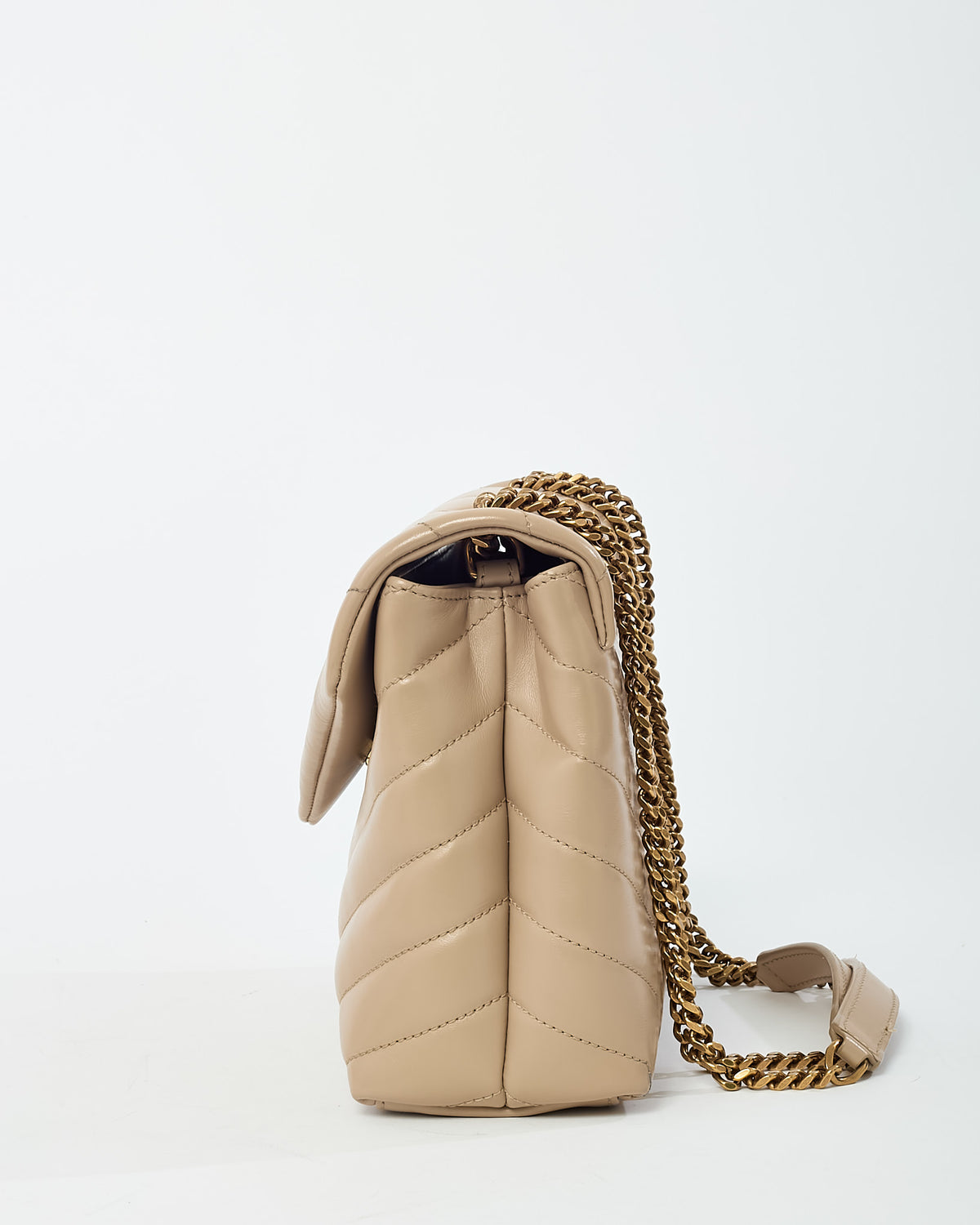 Saint Laurent Beige Chevron Leather Small GHW YSL Monogram Loulou Shoulder Bag