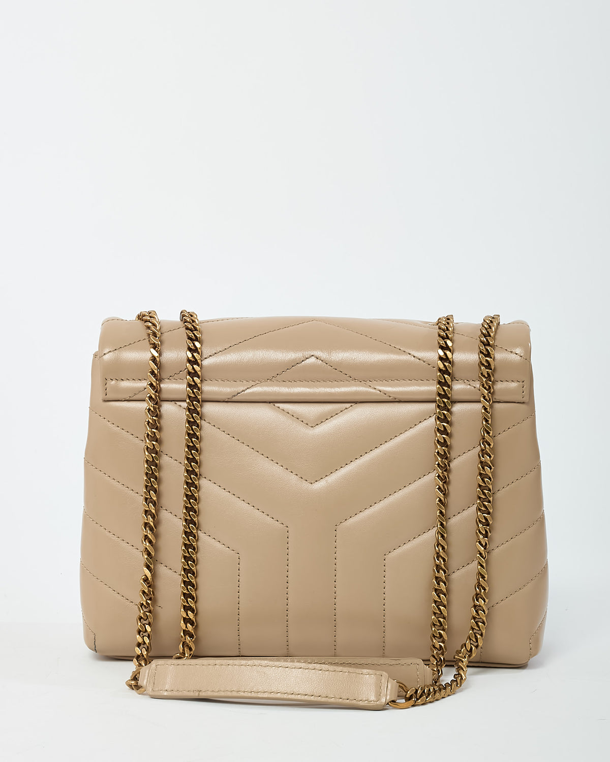 Saint Laurent Beige Chevron Leather Small GHW YSL Monogram Loulou Shoulder Bag