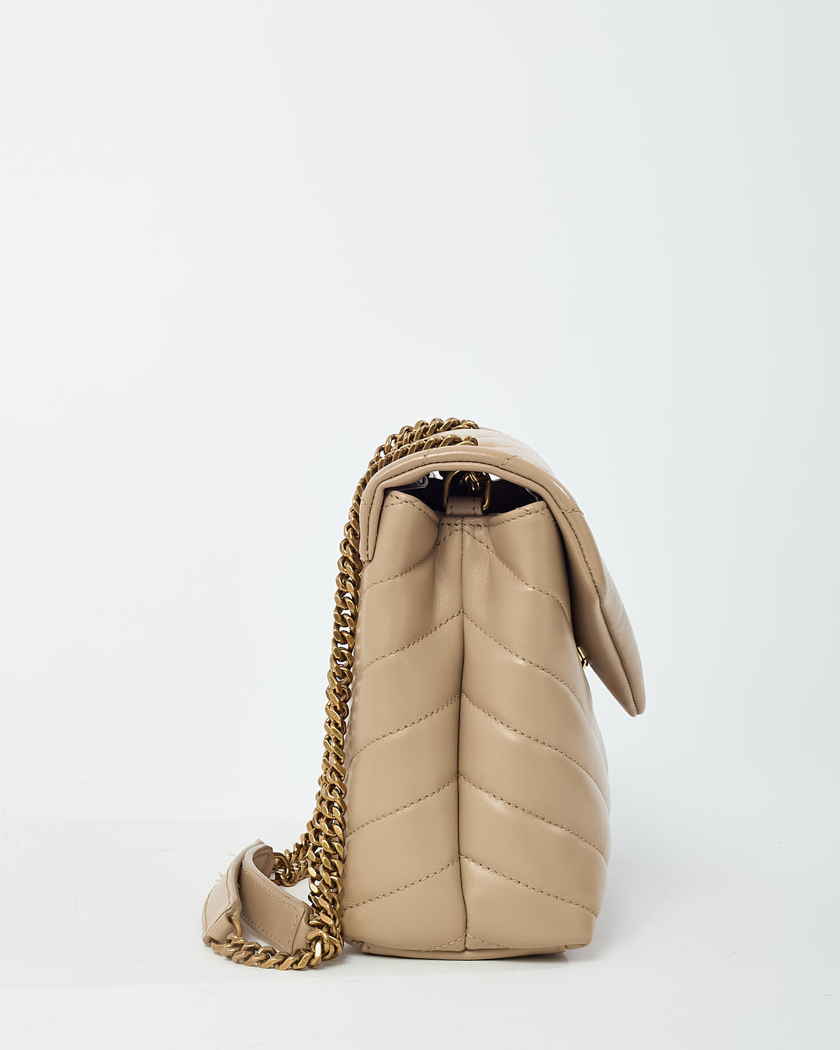 Saint Laurent Beige Chevron Leather Small GHW YSL Monogram Loulou Shoulder Bag