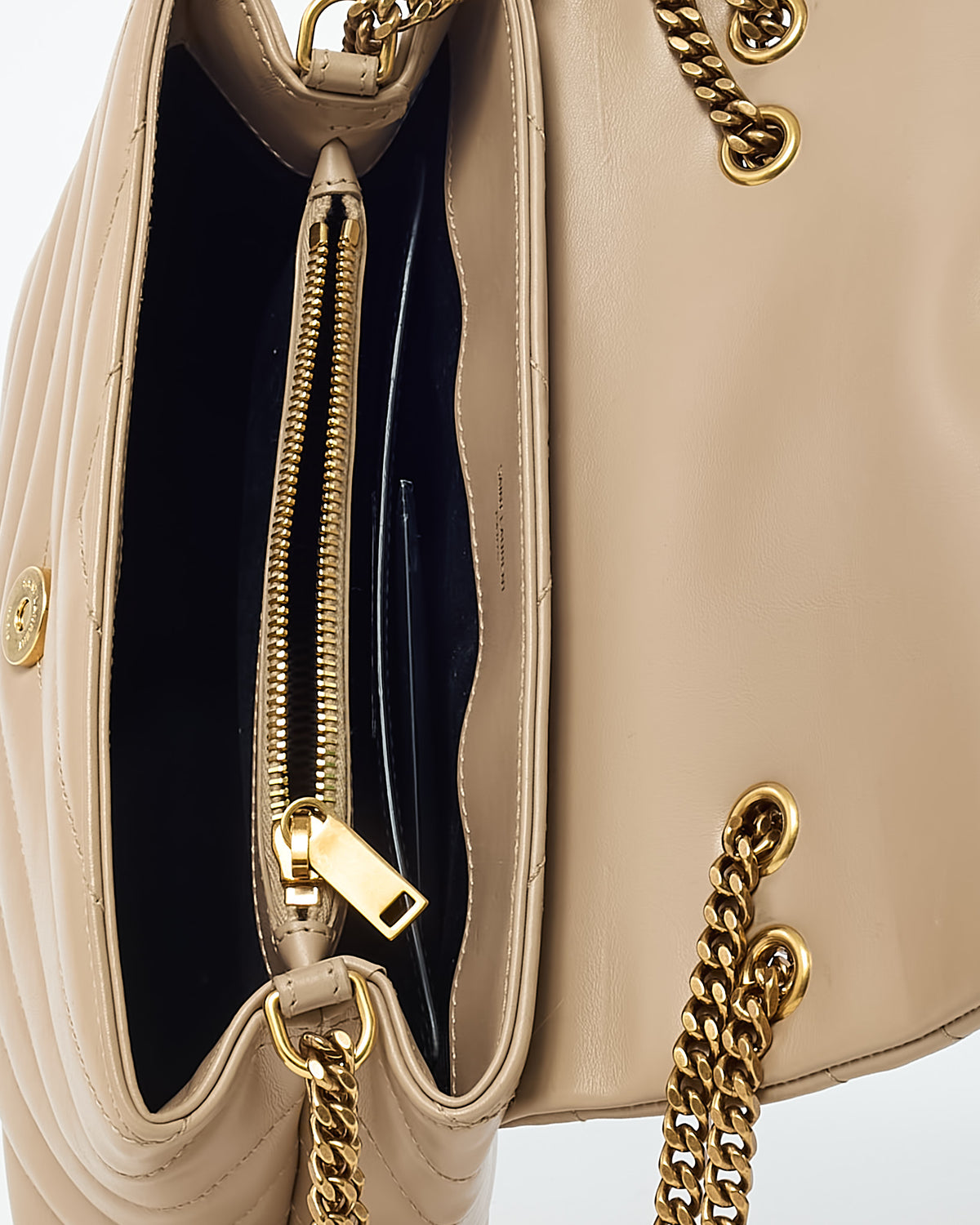 Saint Laurent Beige Chevron Leather Small GHW YSL Monogram Loulou Shoulder Bag