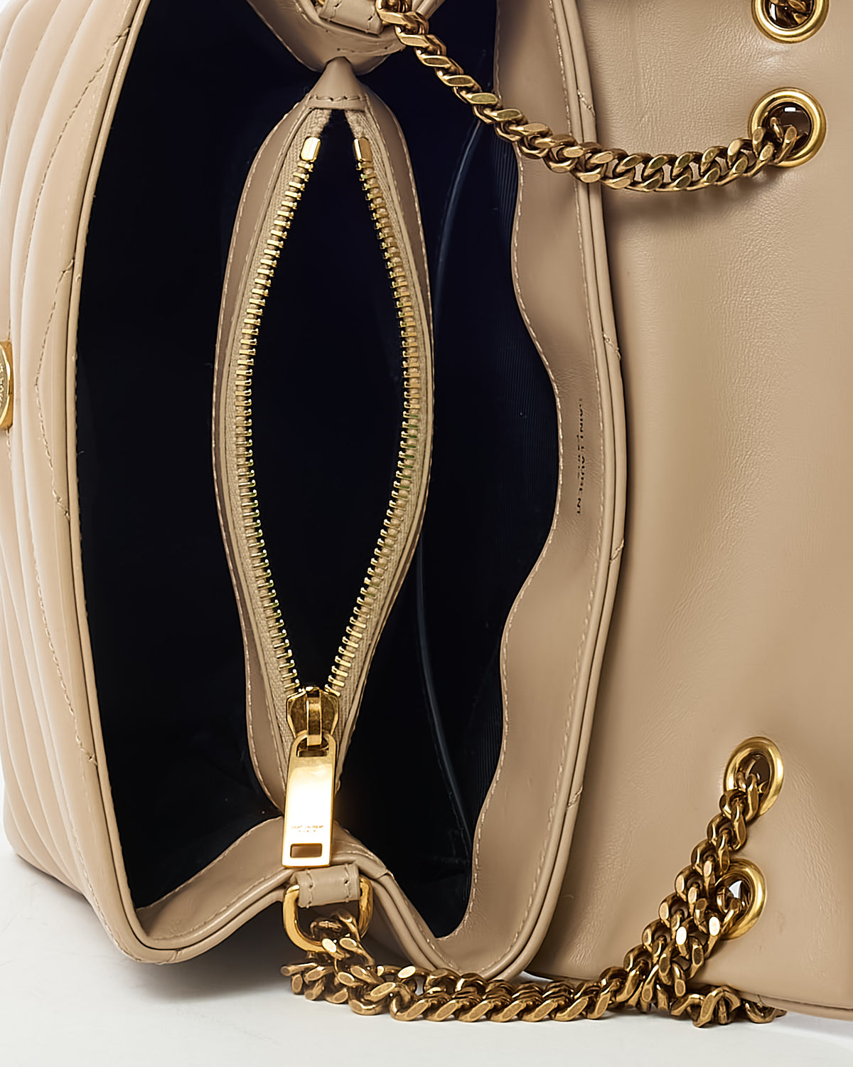 Saint Laurent Beige Chevron Leather Small GHW YSL Monogram Loulou Shoulder Bag