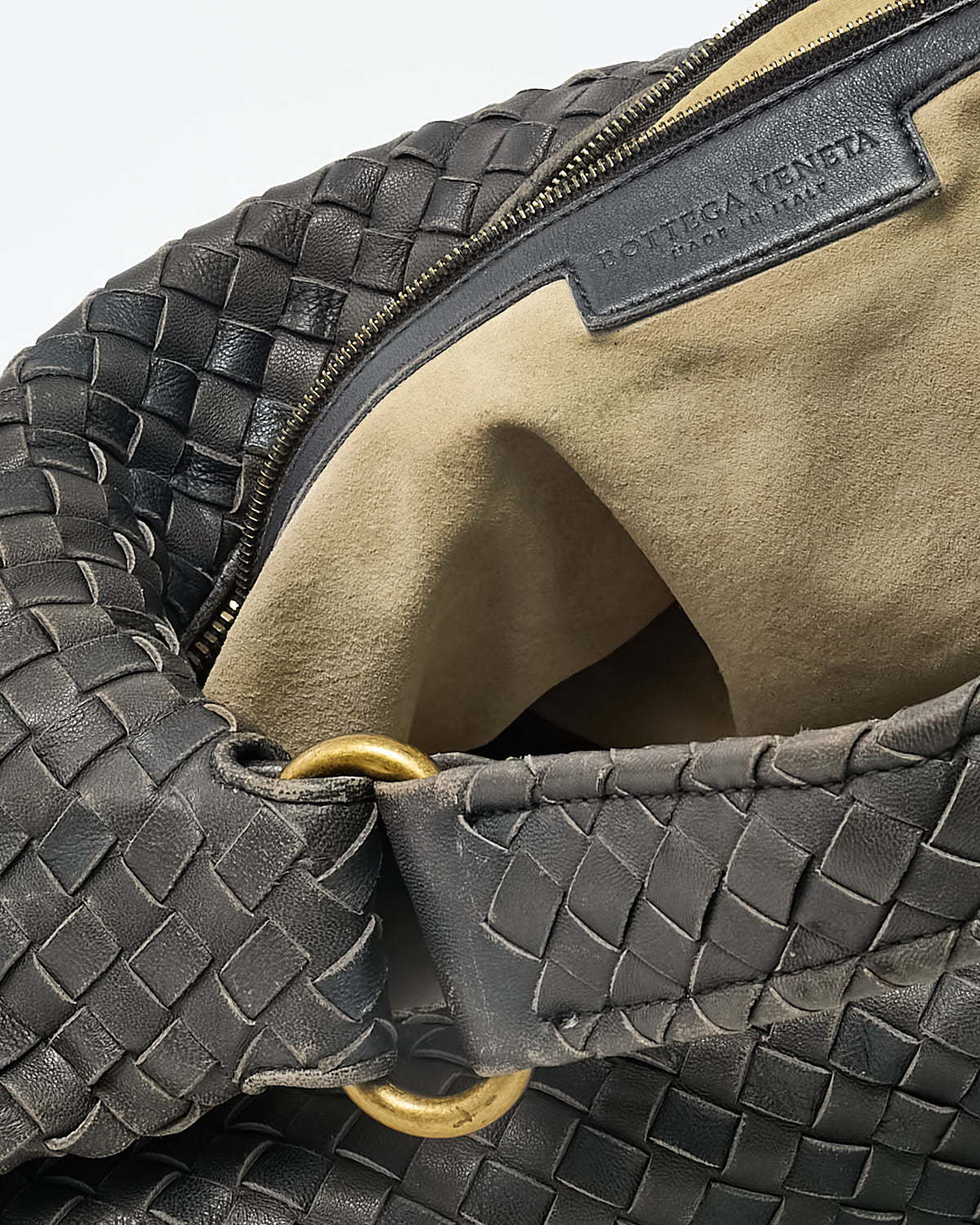 Bottega Veneta Grey Intrecciato Leather Hobo Shoulder Bag