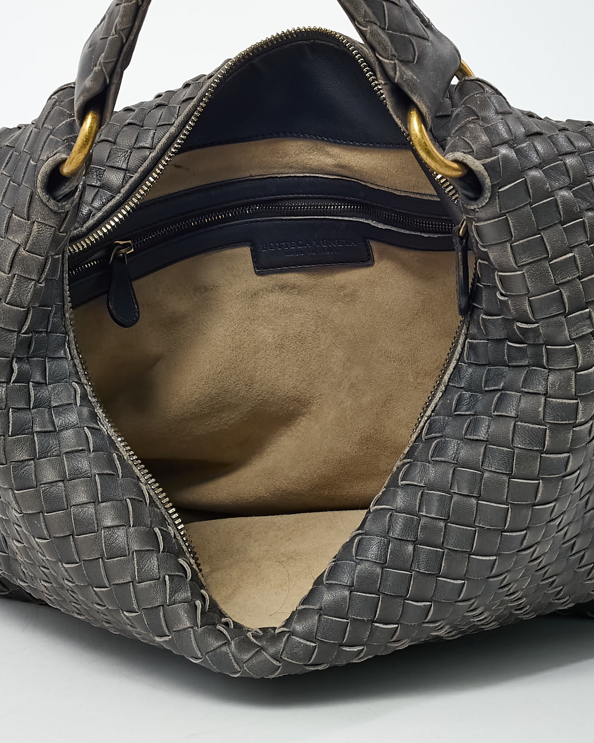 Bottega Veneta Grey Intrecciato Leather Hobo Shoulder Bag