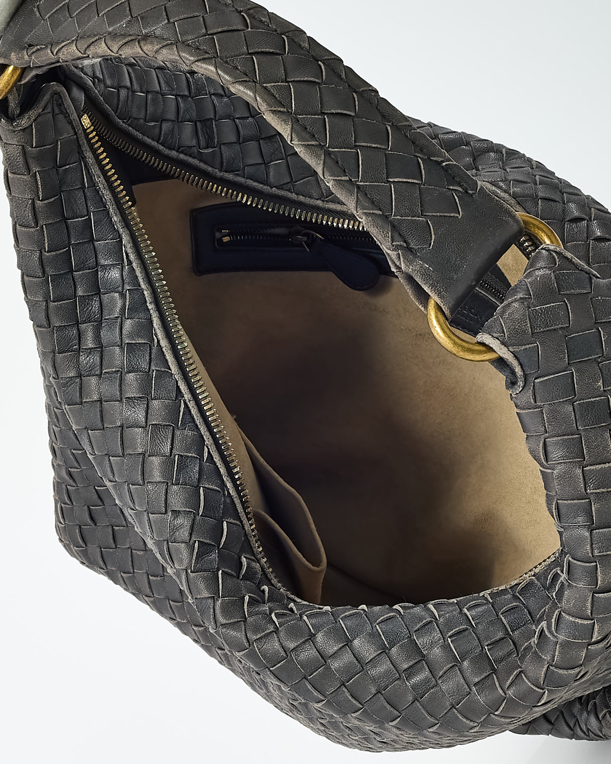 Bottega Veneta Grey Intrecciato Leather Hobo Shoulder Bag