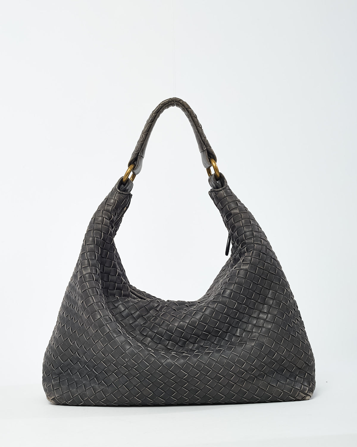 Bottega Veneta Grey Intrecciato Leather Hobo Shoulder Bag