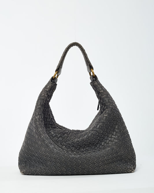 Bottega Veneta Grey Intrecciato Leather Hobo Shoulder Bag