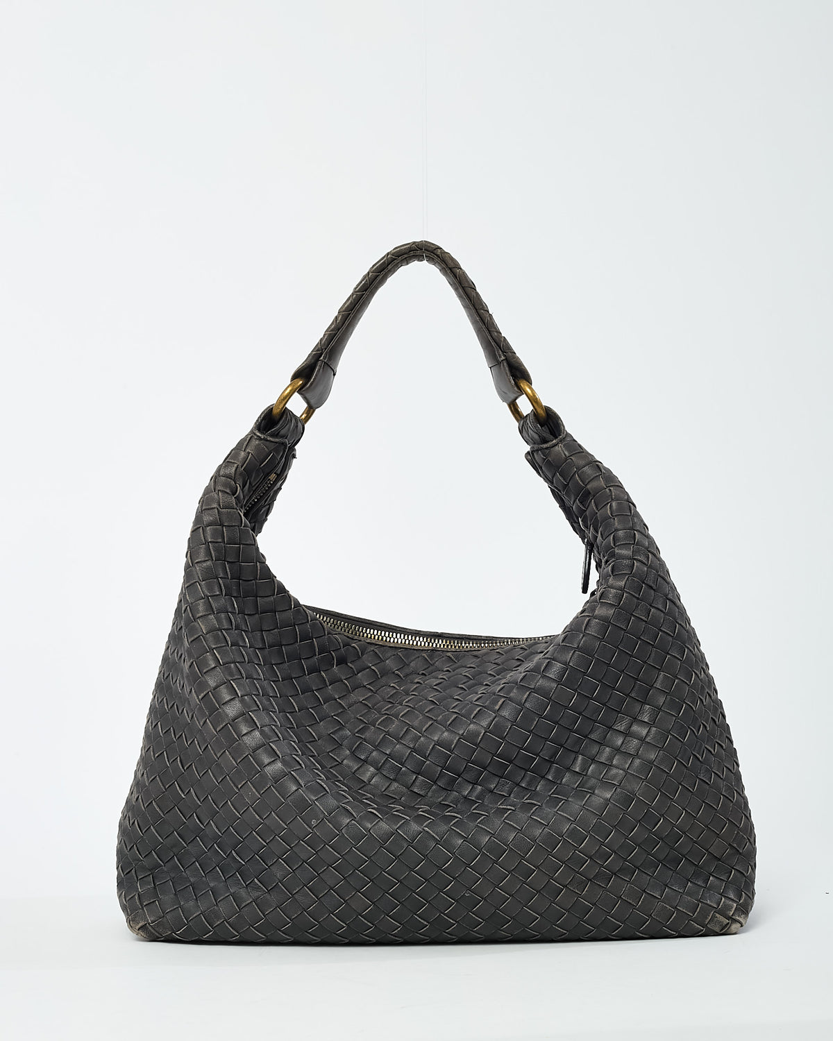 Bottega Veneta Grey Intrecciato Leather Hobo Shoulder Bag