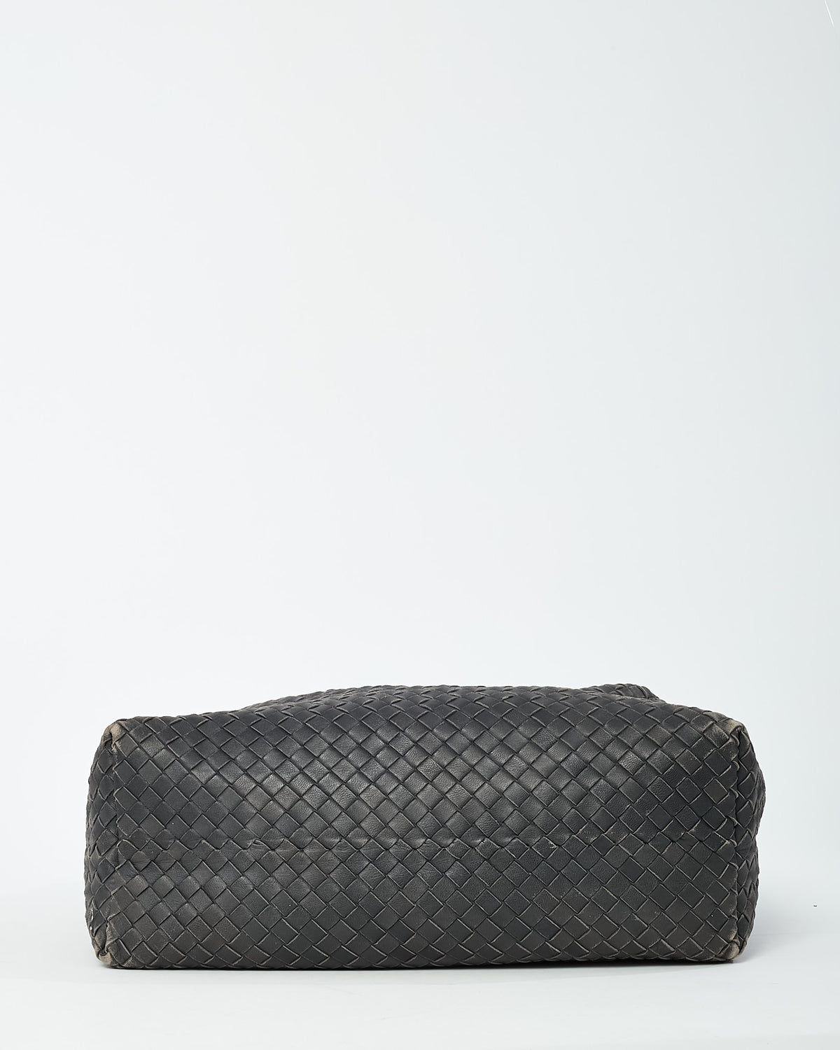 Bottega Veneta Grey Intrecciato Leather Hobo Shoulder Bag