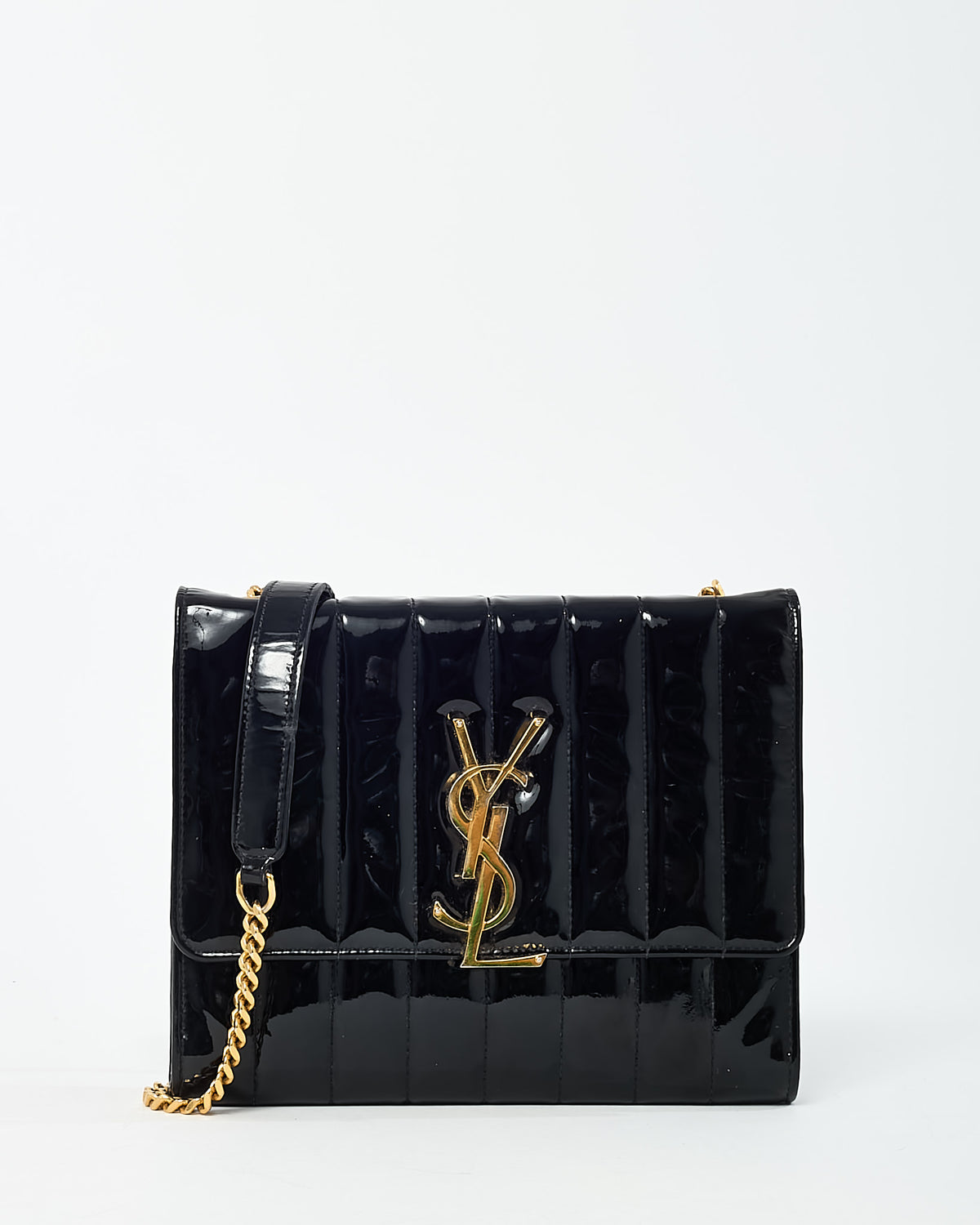 Saint Laurent Black Patent Leather Medium Vicky GHW YSL Logo Chain Shoulder Bag