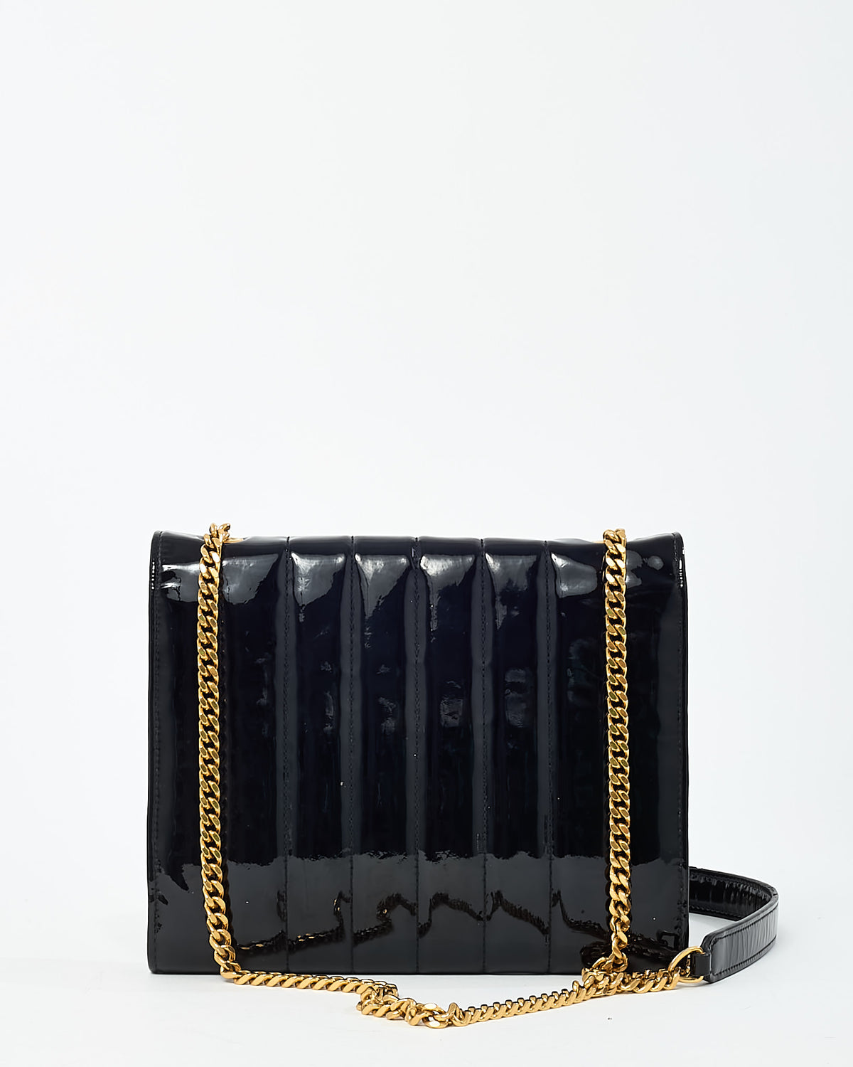 Saint Laurent Black Patent Leather Medium Vicky GHW YSL Logo Chain Shoulder Bag