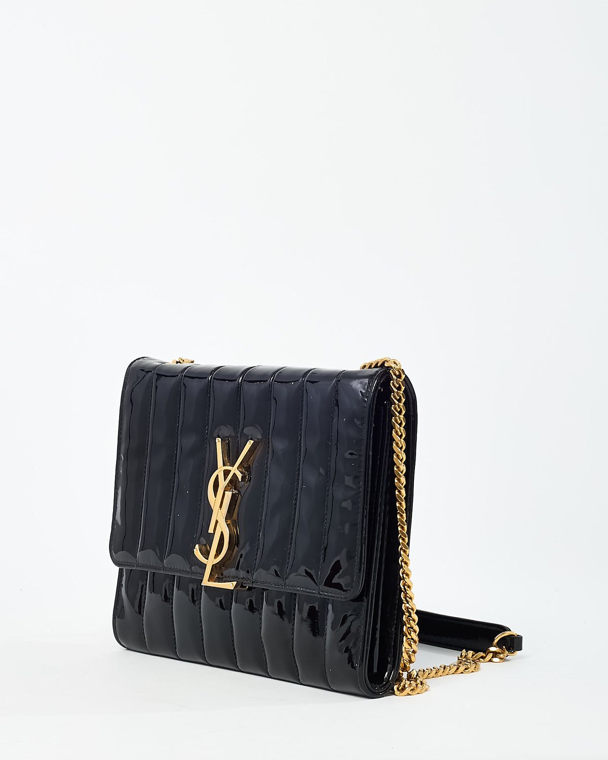 Saint Laurent Black Patent Leather Medium Vicky GHW YSL Logo Chain Shoulder Bag