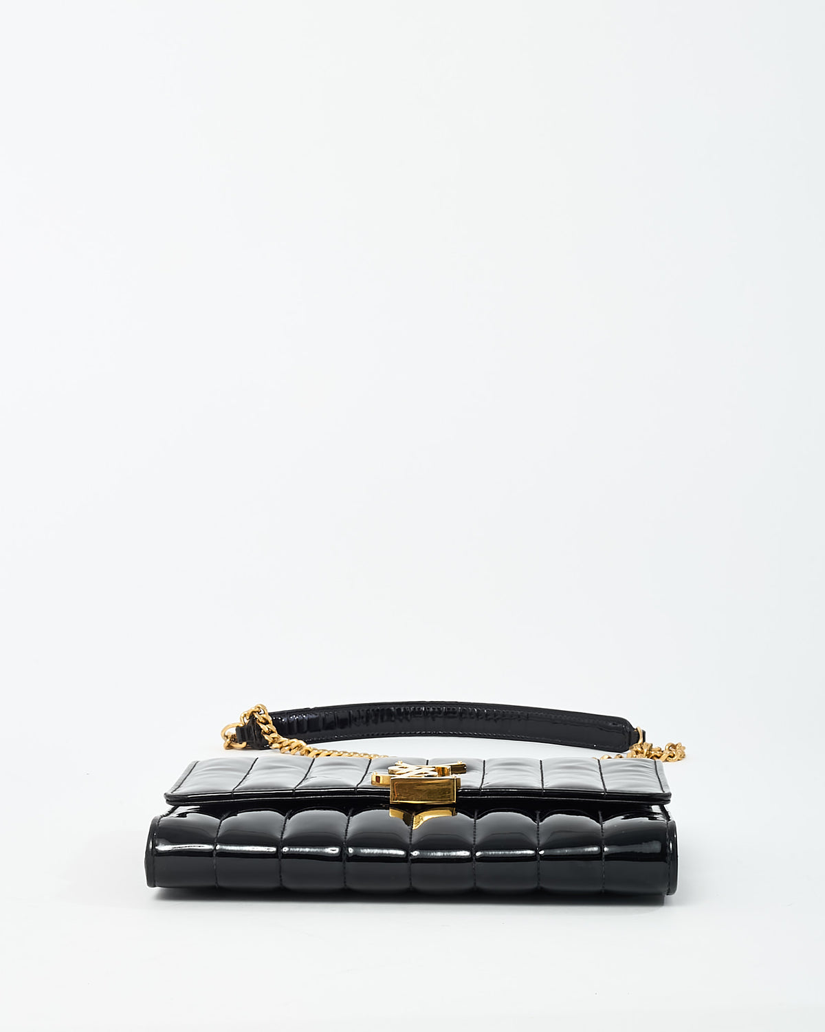 Saint Laurent Black Patent Leather Medium Vicky GHW YSL Logo Chain Shoulder Bag