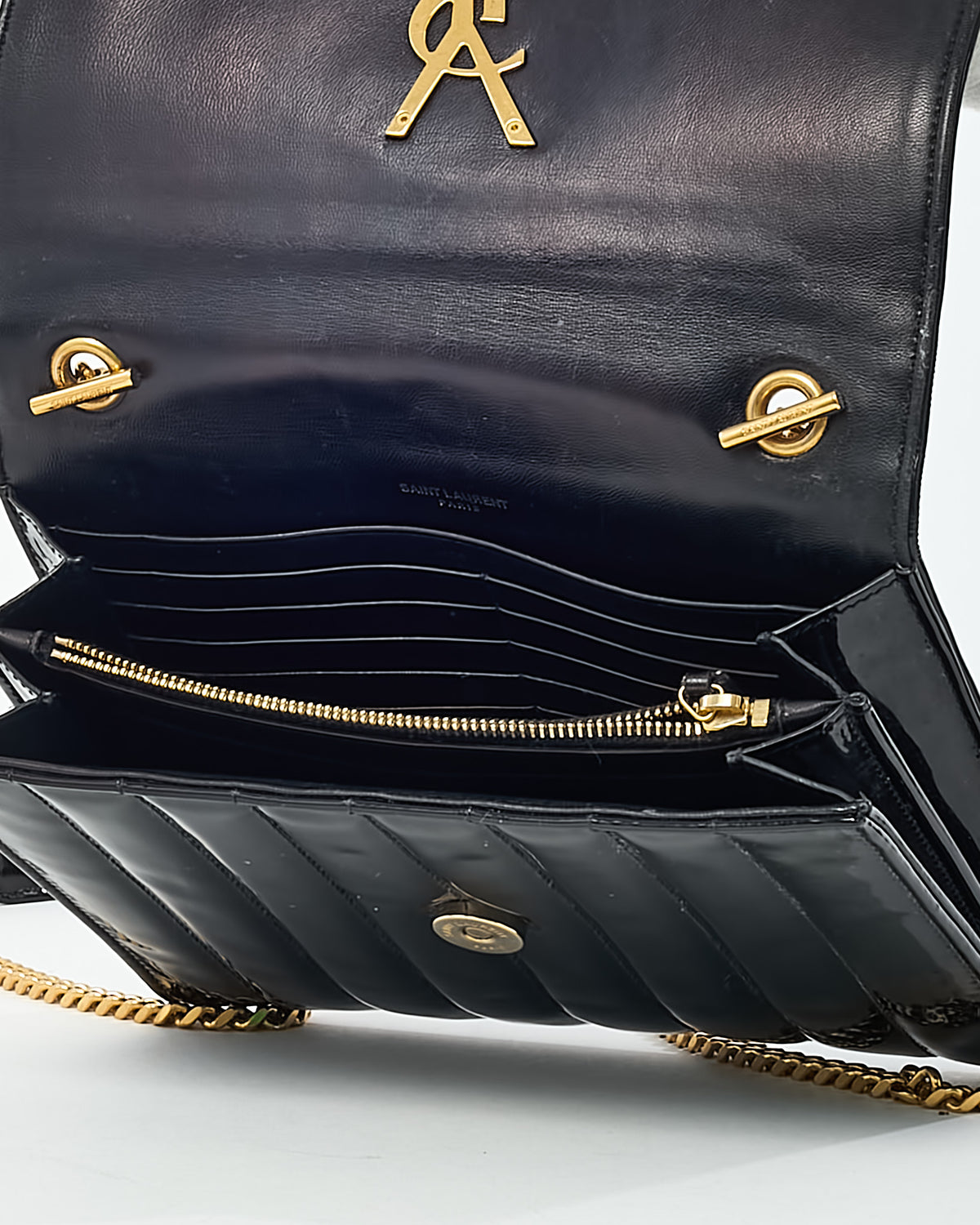 Saint Laurent Black Patent Leather Medium Vicky GHW YSL Logo Chain Shoulder Bag