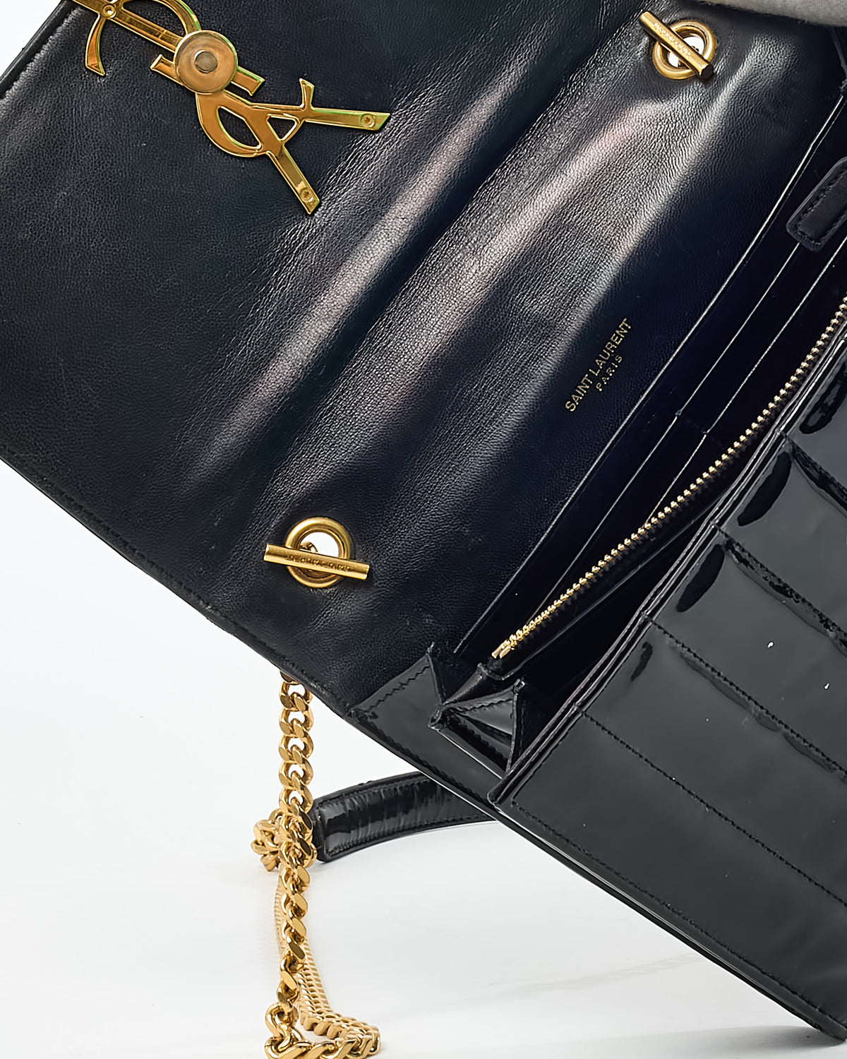 Saint Laurent Black Patent Leather Medium Vicky GHW YSL Logo Chain Shoulder Bag