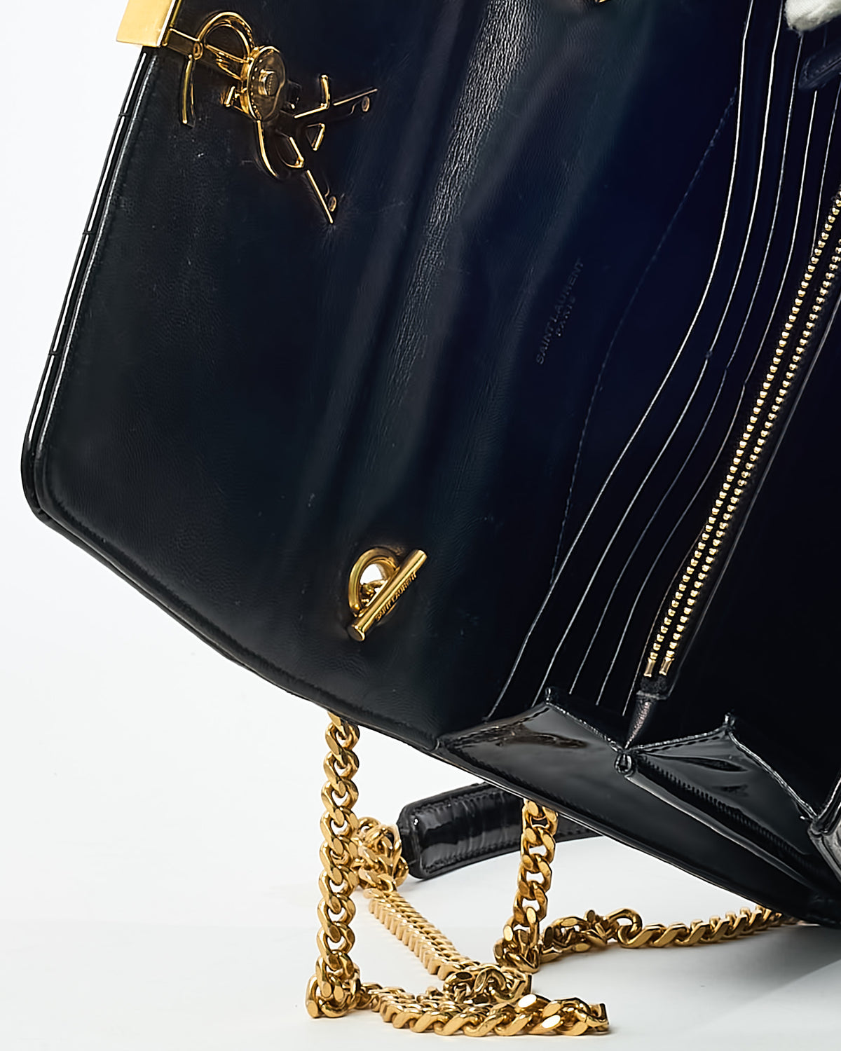 Saint Laurent Black Patent Leather Medium Vicky GHW YSL Logo Chain Shoulder Bag