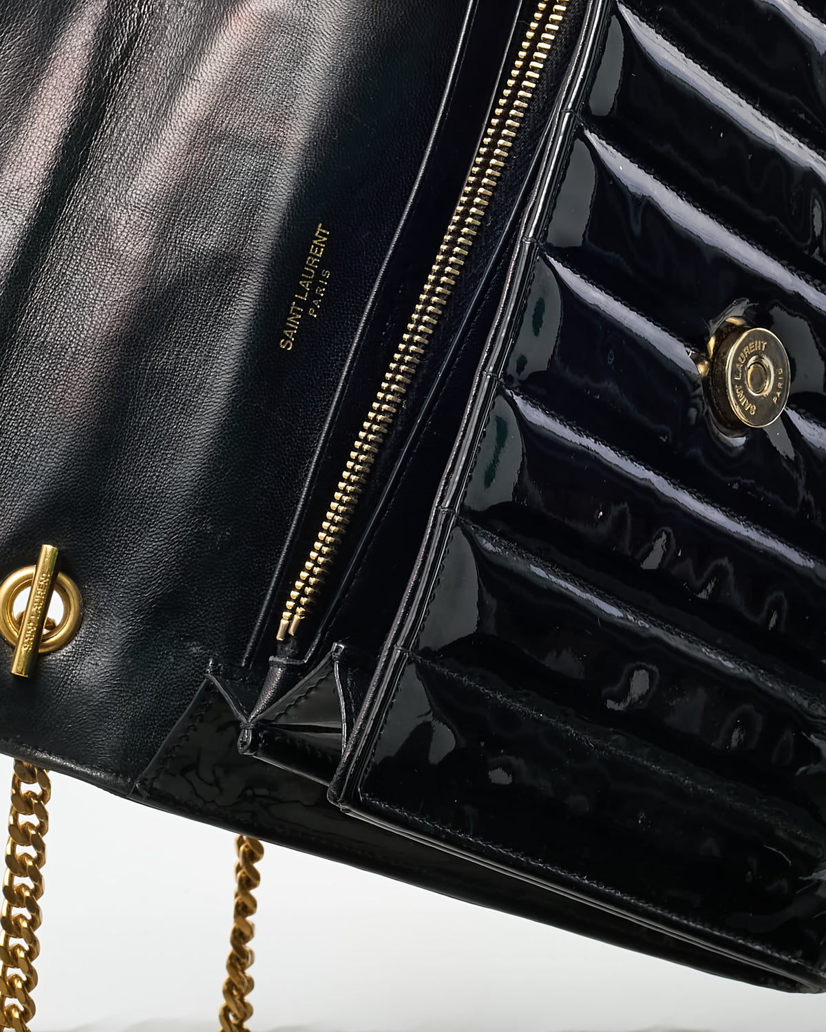 Saint Laurent Black Patent Leather Medium Vicky GHW YSL Logo Chain Shoulder Bag