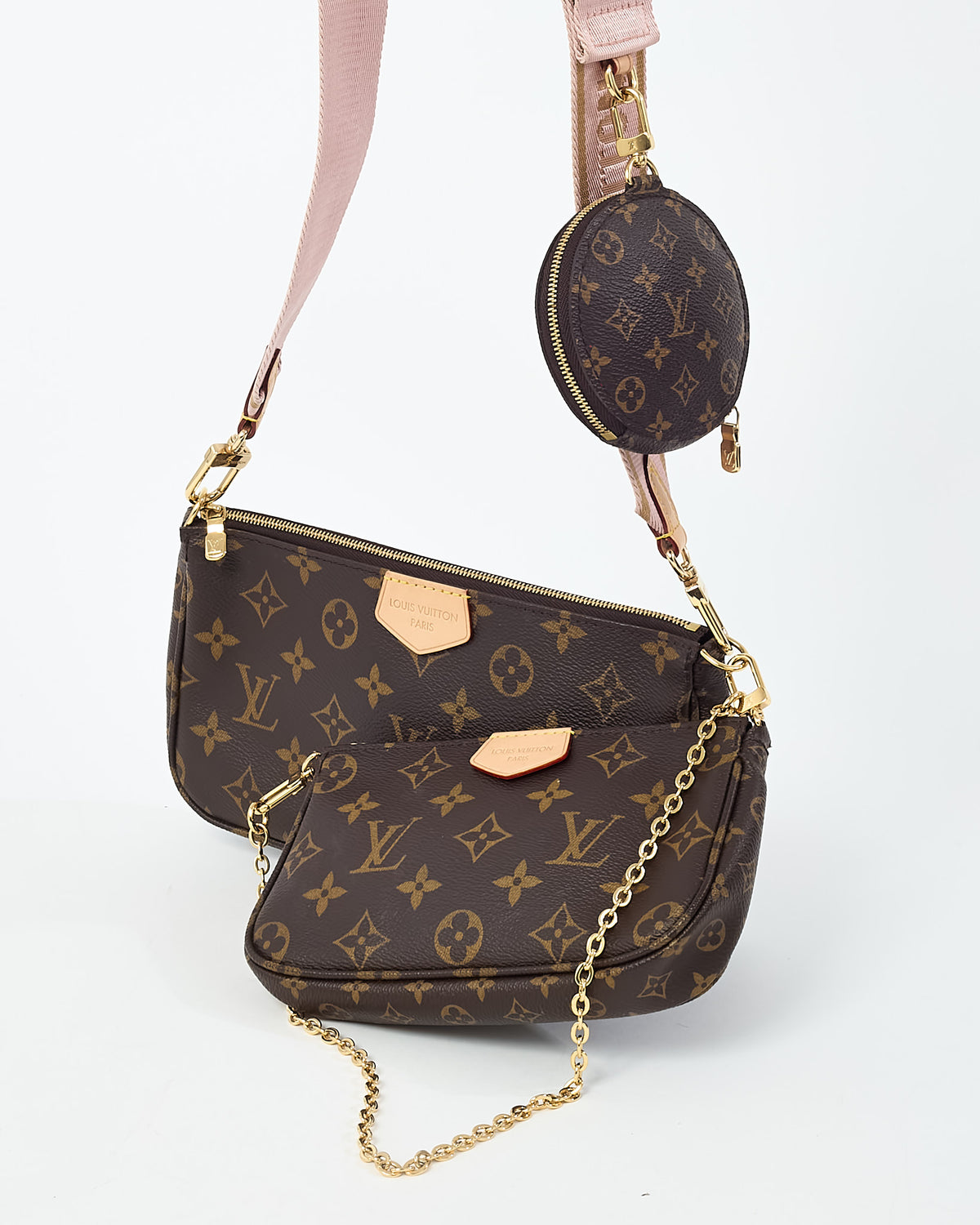Louis Vuitton Monogram Coated Canvas Pink Multi Pochette Accessoires Crossbody Bag