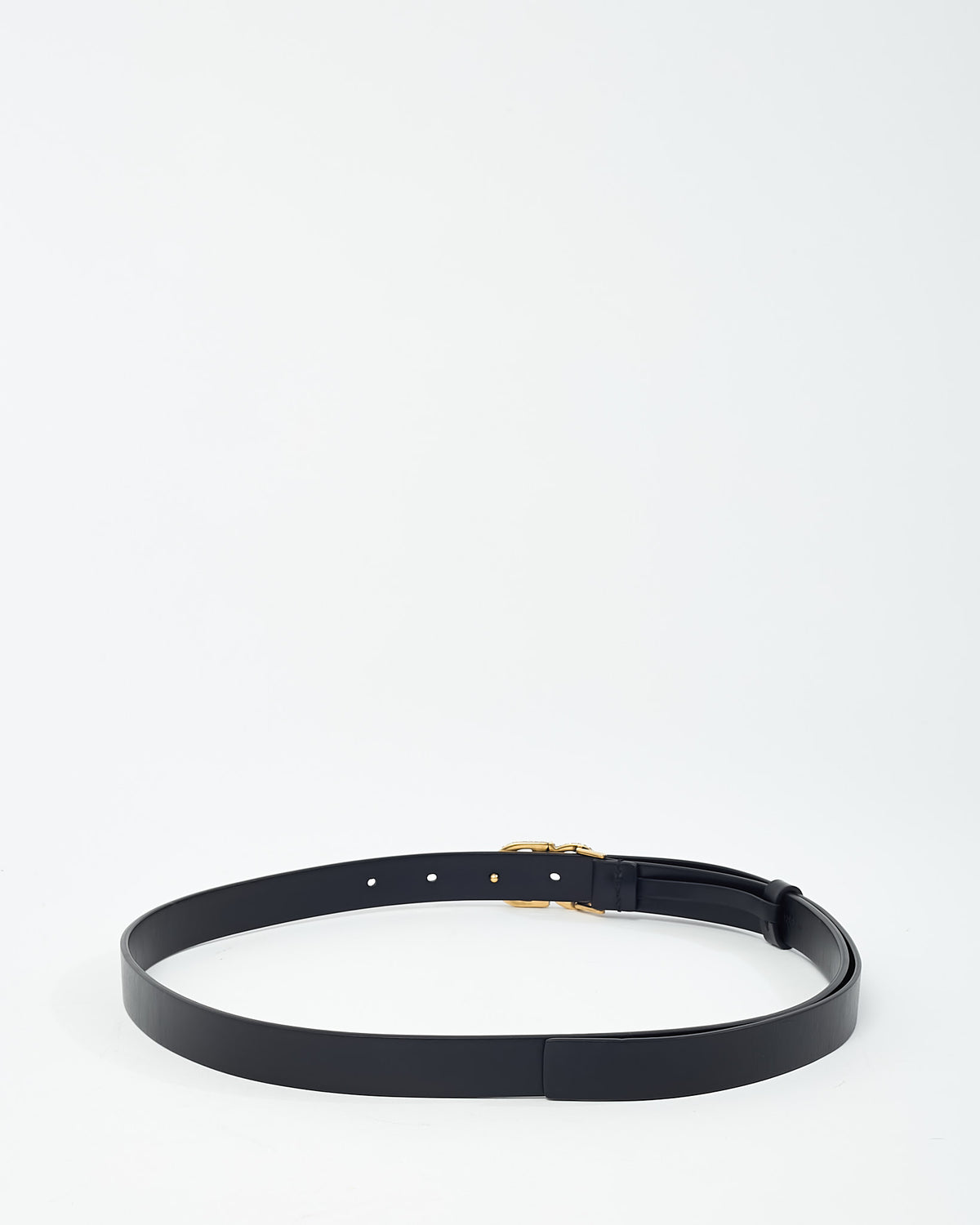 Dior Black Leather Crystal CD Logo Thin Belt - 80